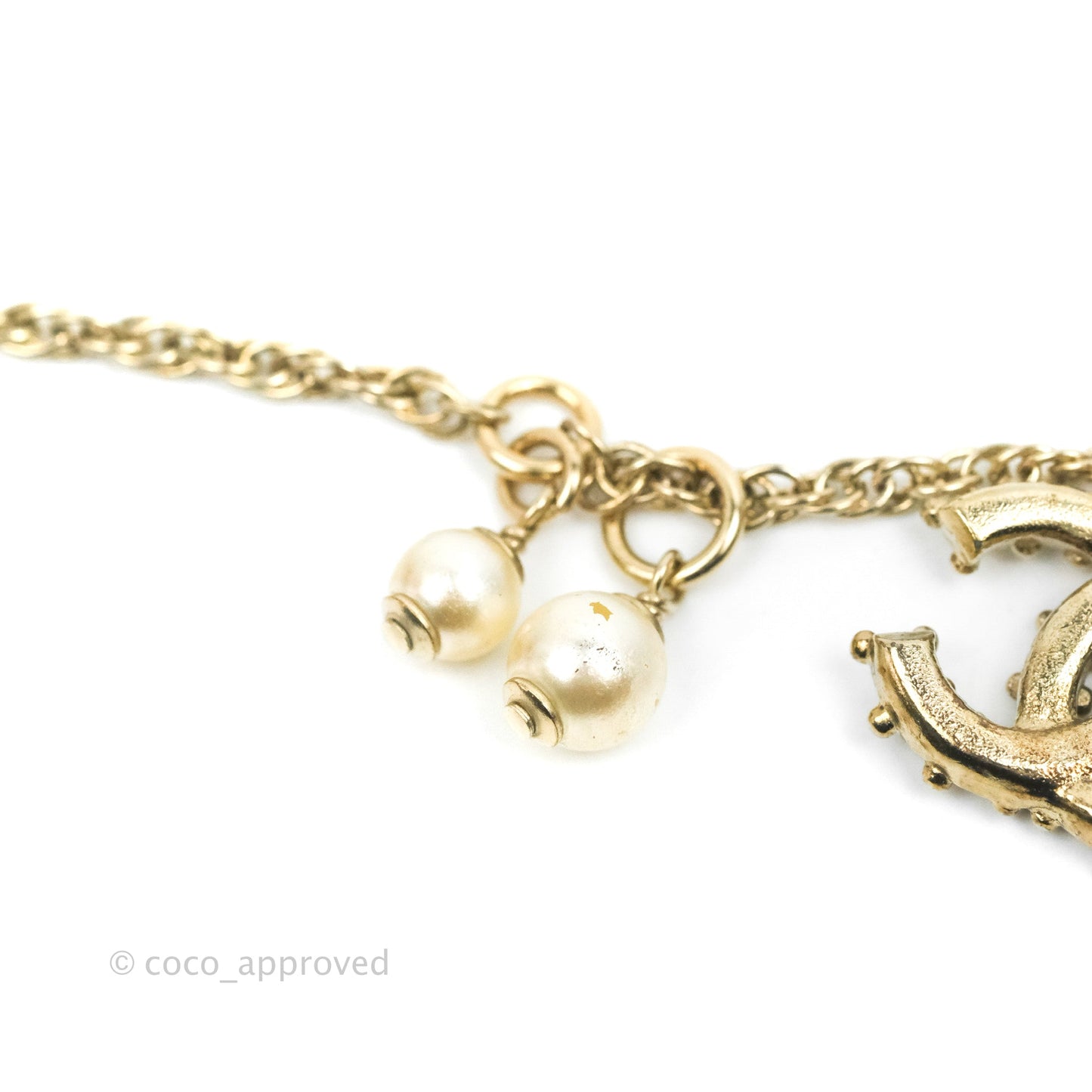 Chanel CC Crystal Pearl Bracelet Gold Tone 19C
