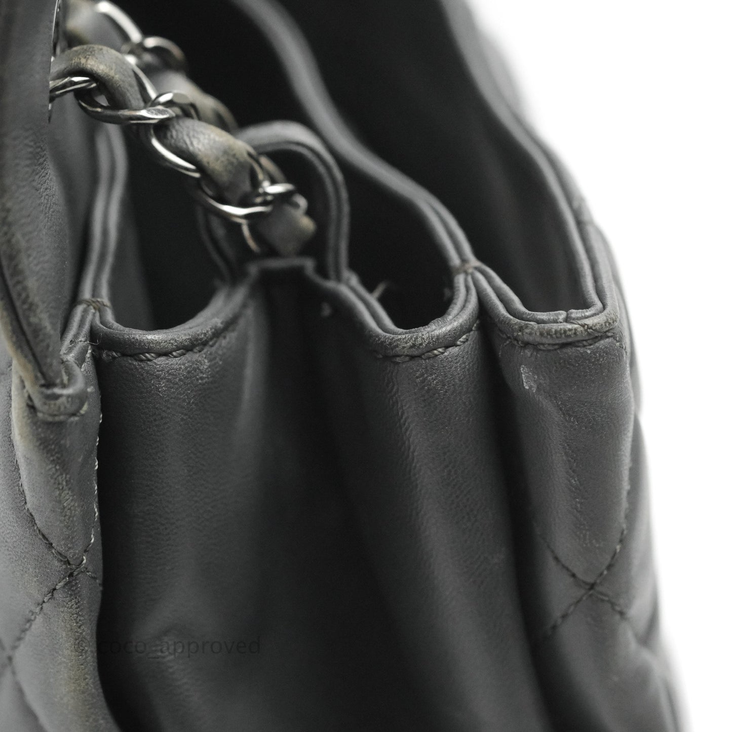 Chanel Quilted Jumbo Coco Loop Flap Dark Grey Lambskin Silver Hardware