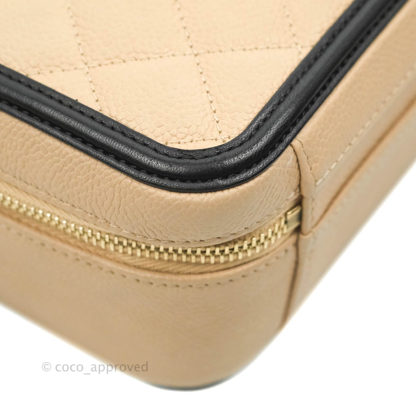 Chanel Quilted Medium CC Filigree Vanity Case Beige Caviar Gold Hardware