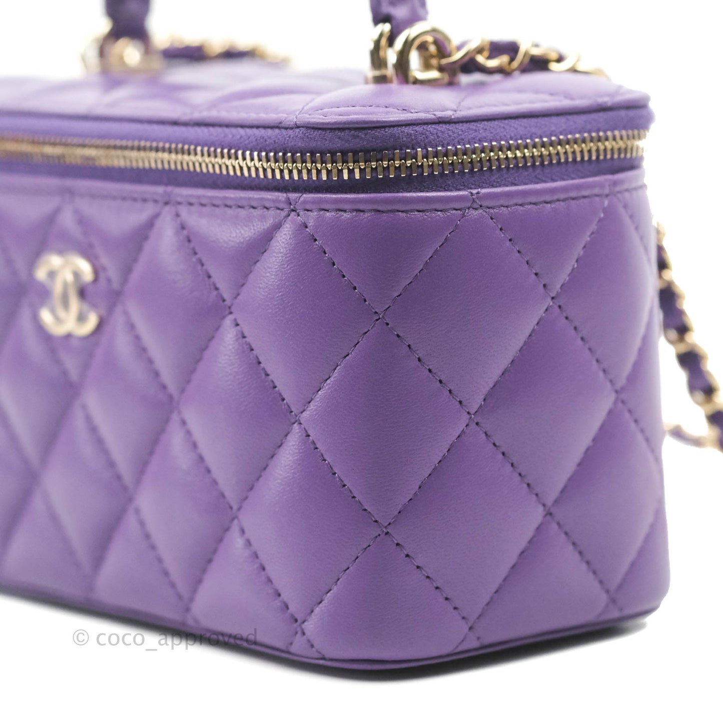 Chanel Classic Vanity Rectangular Top Handle With Chain Purple Lambskin Gold Hardware