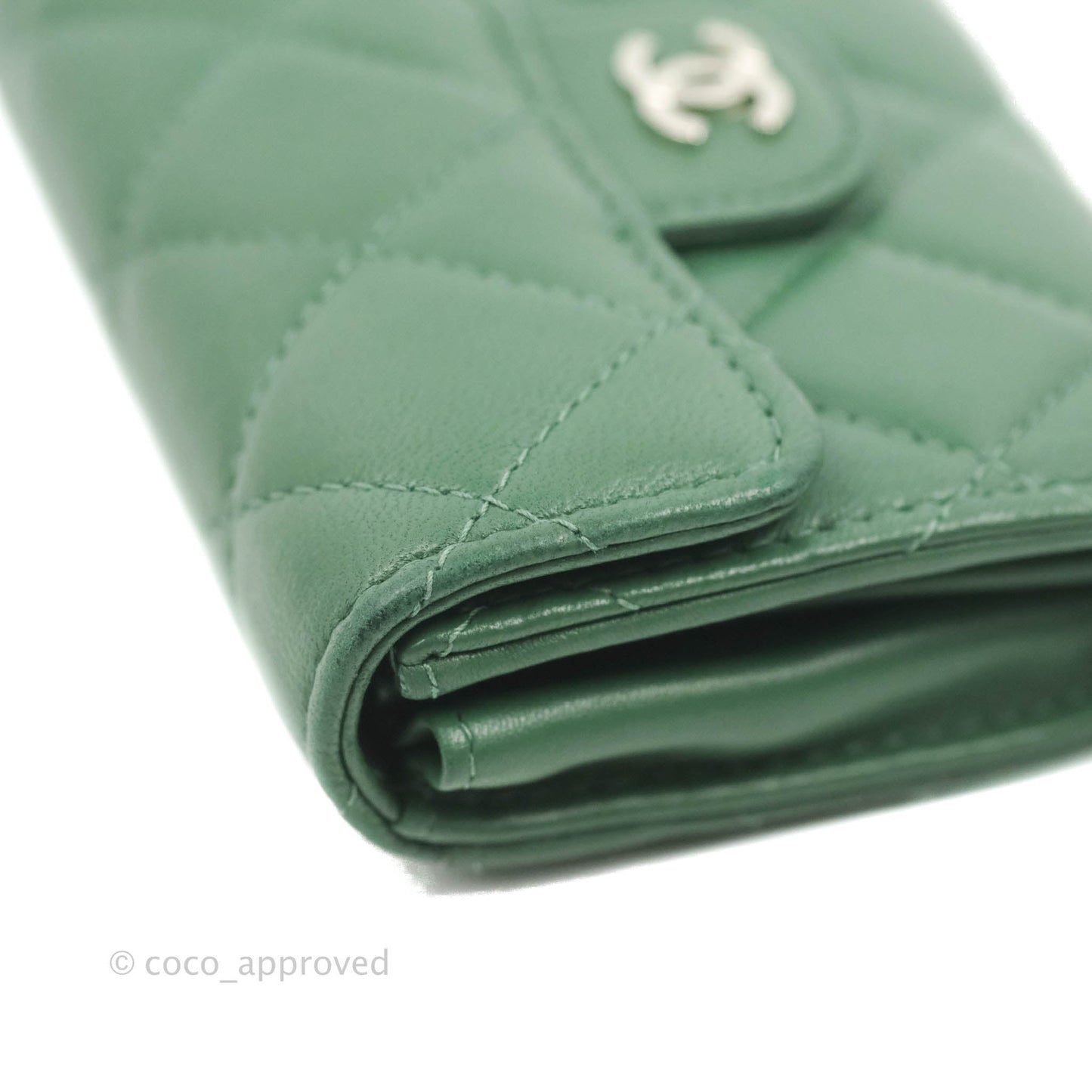 Chanel Classic Flap Coin Purse Dark Green Lambskin Silver Hardware