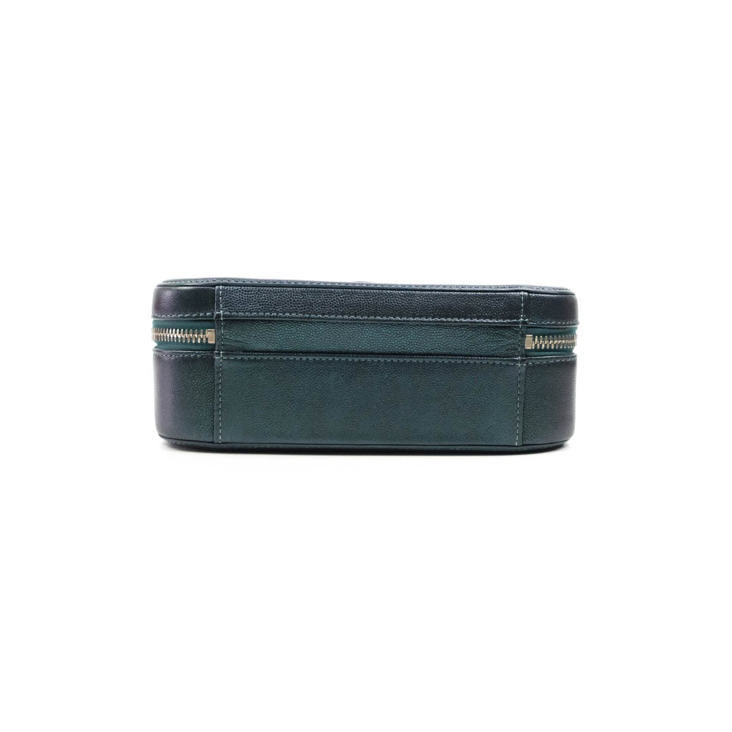 Chanel Quilted Medium CC Filigree Vanity Case Iridescent Dark Turquoise Caviar Rainbow Hardware