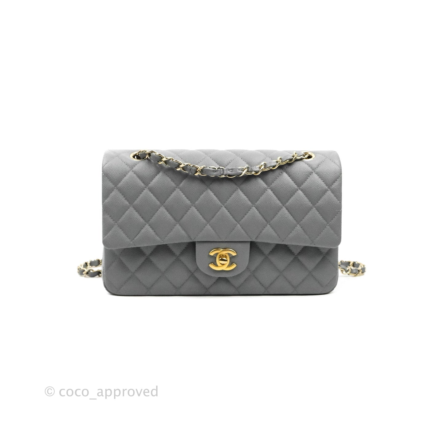 Chanel Classic Medium M/L Flap Dark Grey Caviar Gold Hardware 20C
