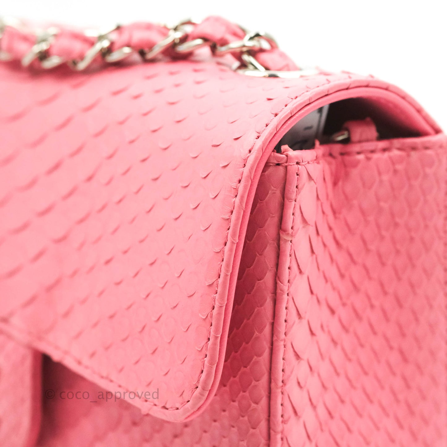 Chanel Quilted Mini Rectangular Python Pink Silver Hardware