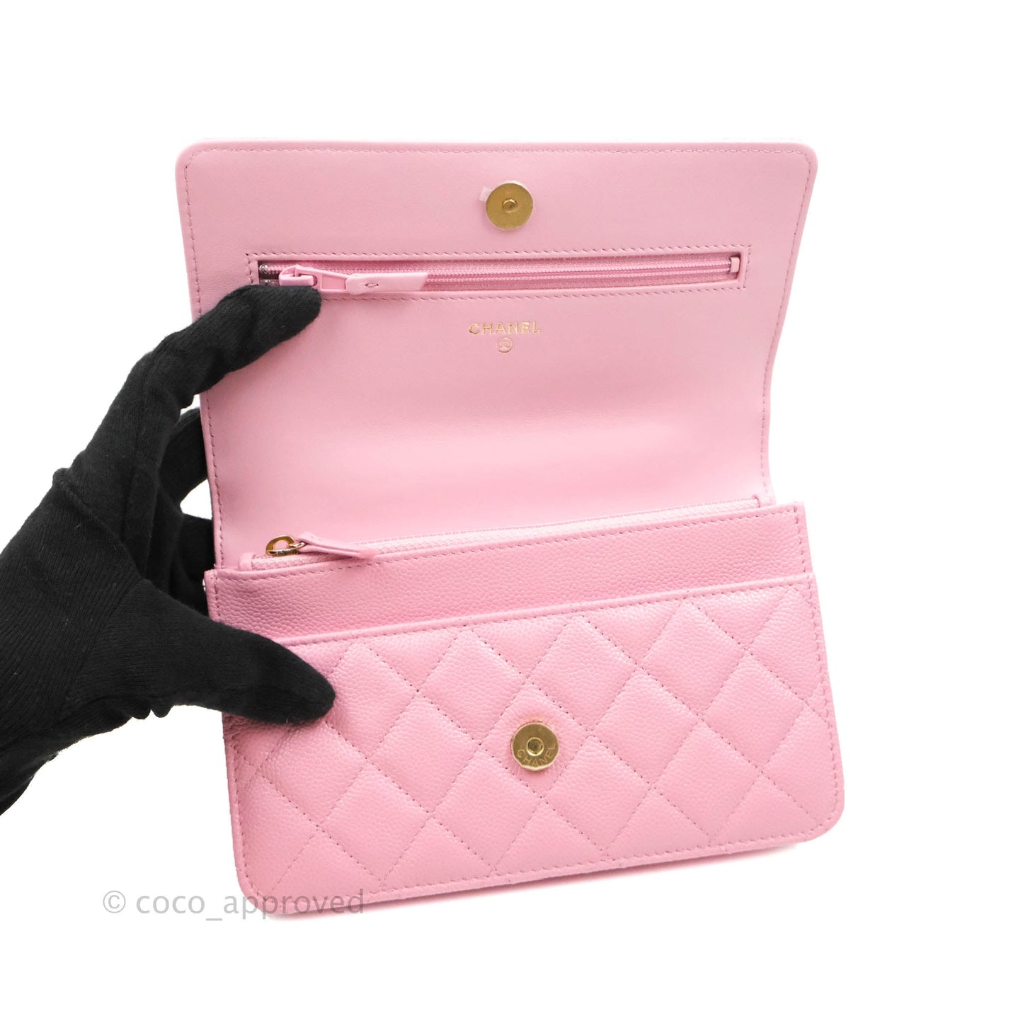 Chanel Top Handle Wallet On Chain WOC Pink Caviar Gold Hardware 22S