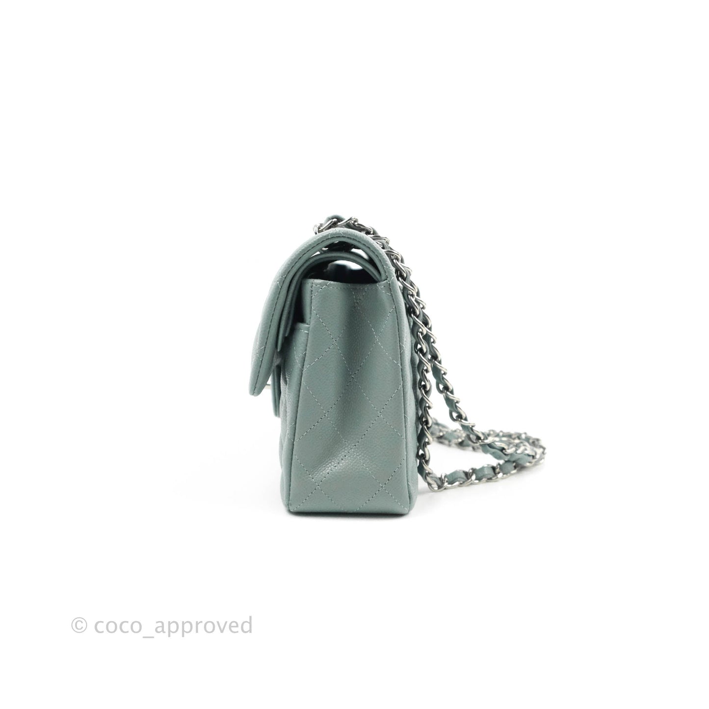 Chanel Small Classic Quilted Flap Light Blue Caviar Silver Hardware 20B