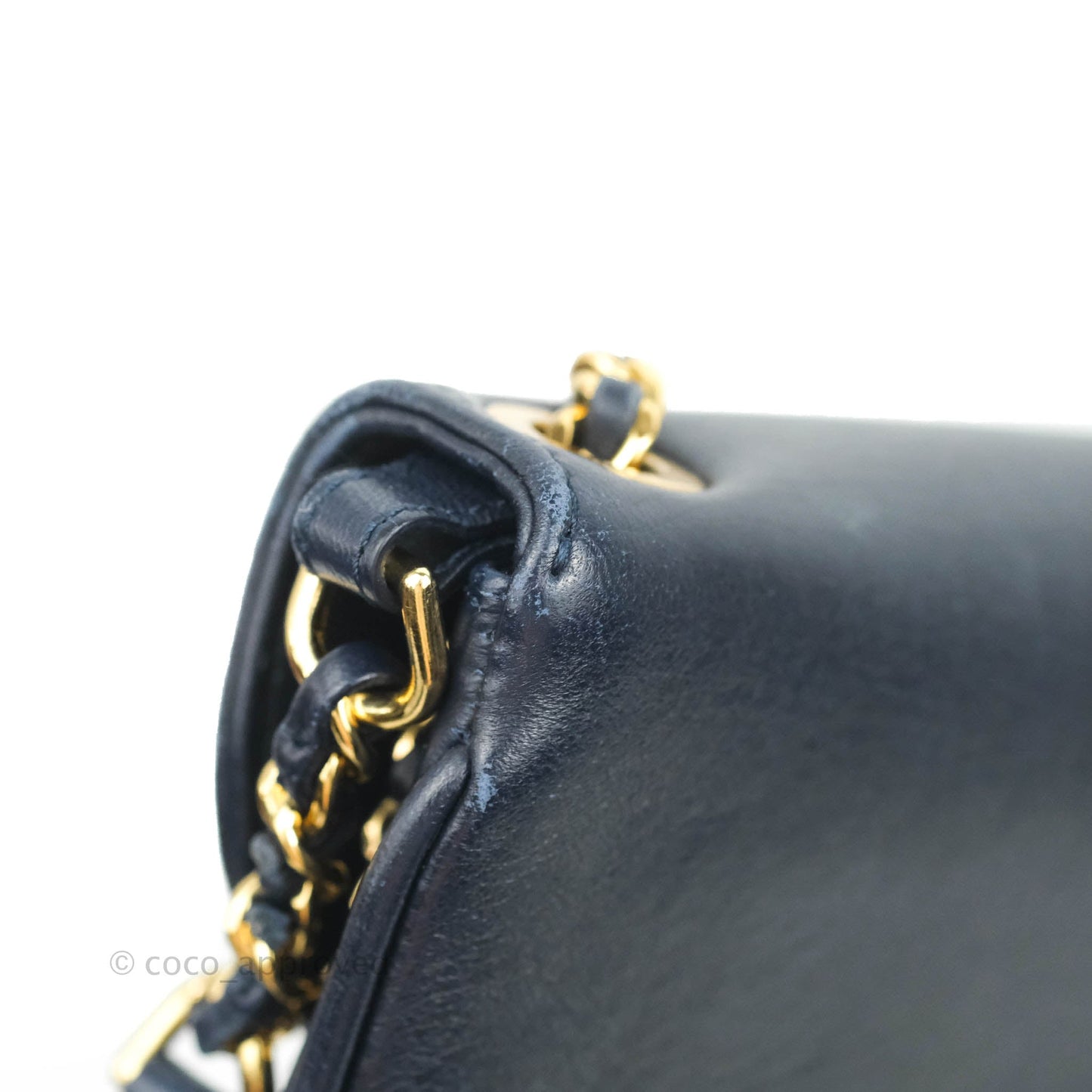 Chanel Flat Flap Bag With Chain Navy Calfskin Gold Hardware
