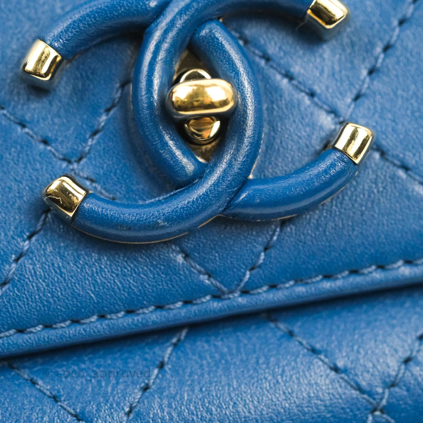 Chanel Blue Quilted Leather Small Frame In Flap Bag