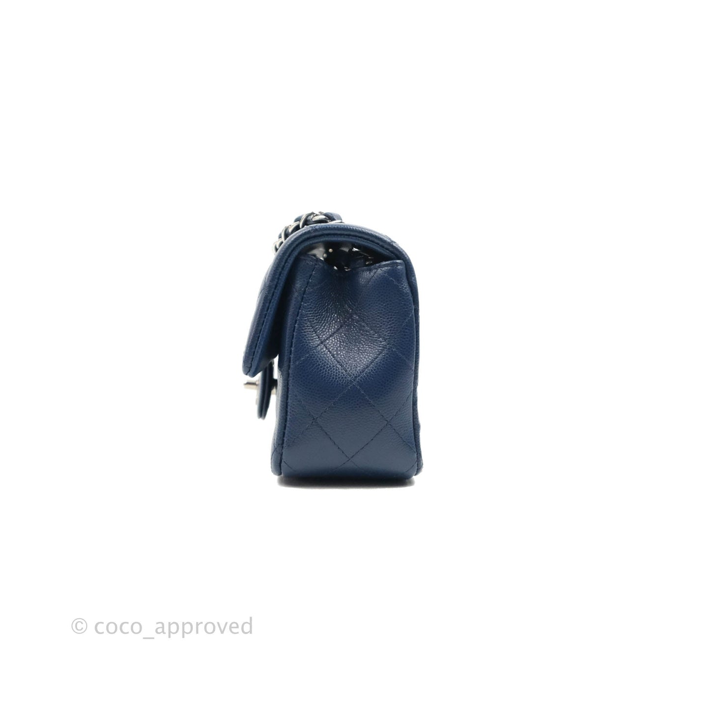 Chanel Quilted Mini Rectangular Flap Blue Caviar Silver Hardware 17B