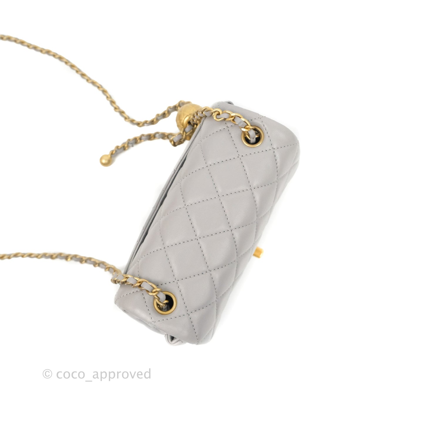 Chanel Mini Square Pearl Crush Quilted Grey Lambskin Aged Gold Hardware