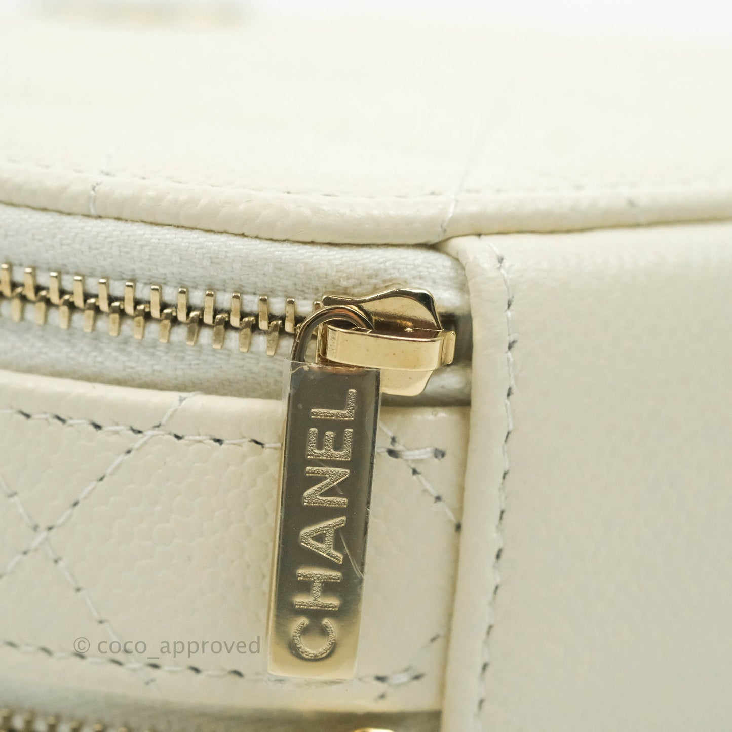 Chanel Mini Round Vanity Bag with Handle Ivory Caviar 22C