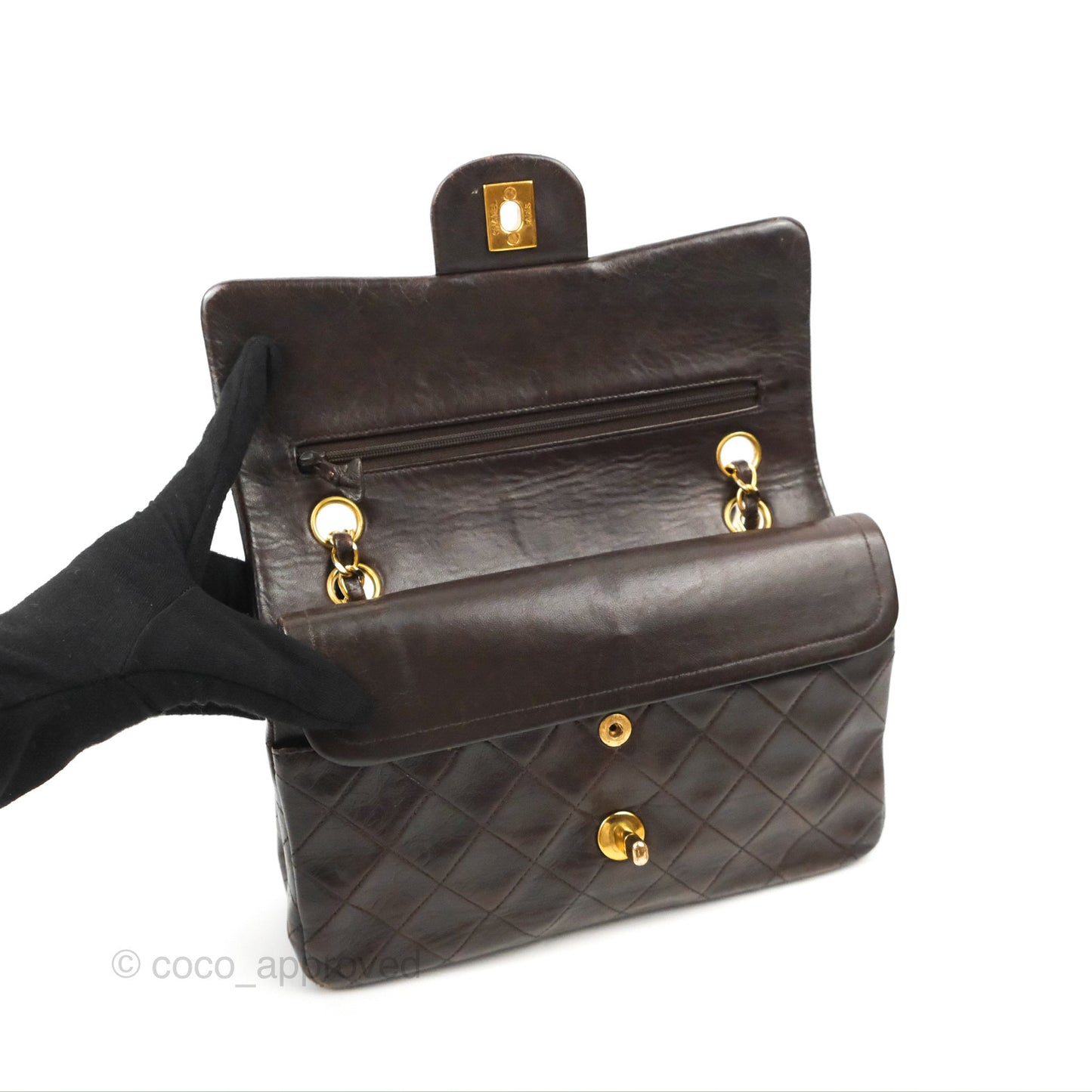 Chanel Vintage Small Classic Flap Brown Lambskin 24K Gold Hardware