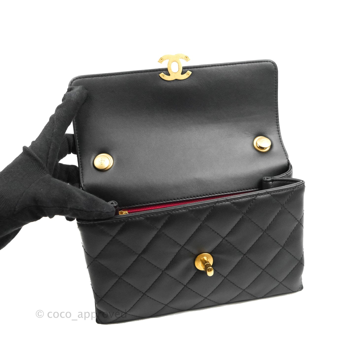 Chanel Small Chain Bar Flap Bag Black Calfskin Aged Gold Hardware