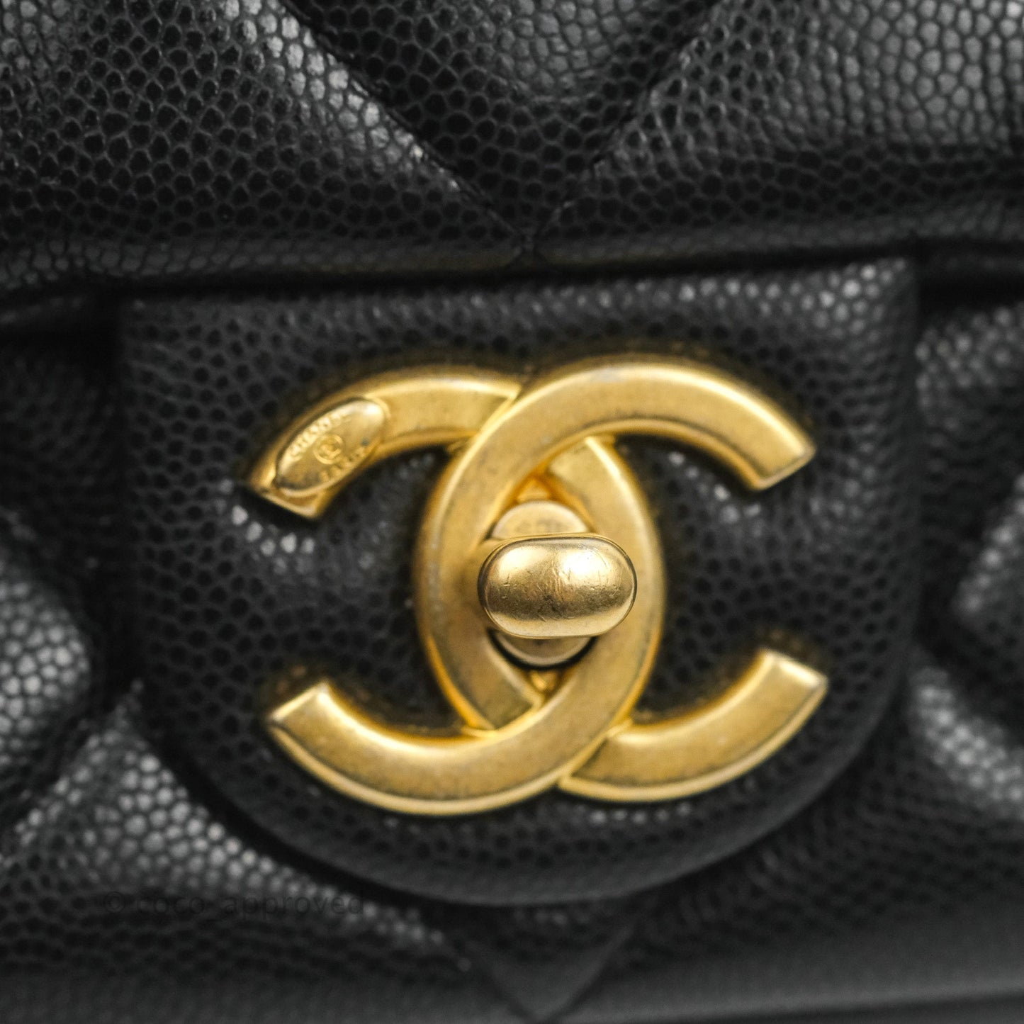 Chanel Mini Flap with Coin Charm Black Caviar Aged Gold Hardware 22A