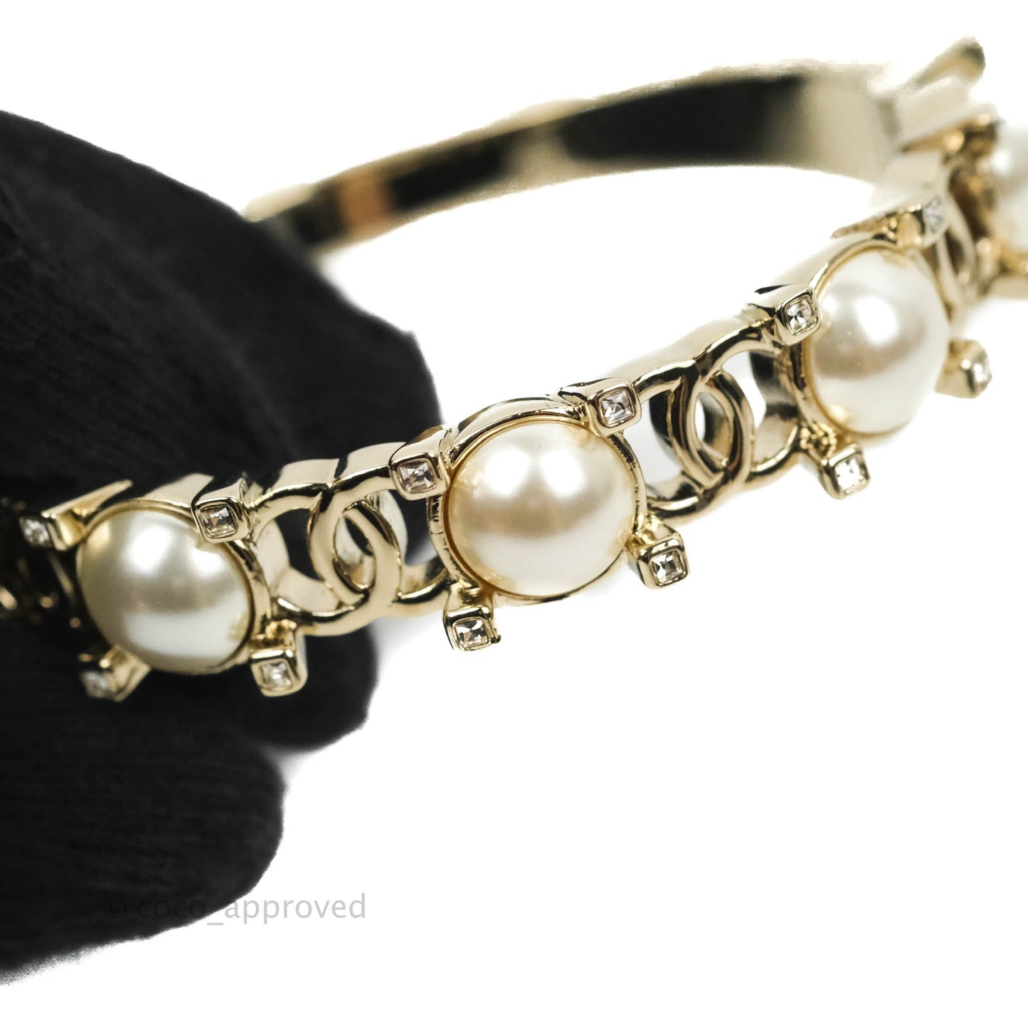 Chanel CC Crystal Pearl Bracelet Gold Tone 21A