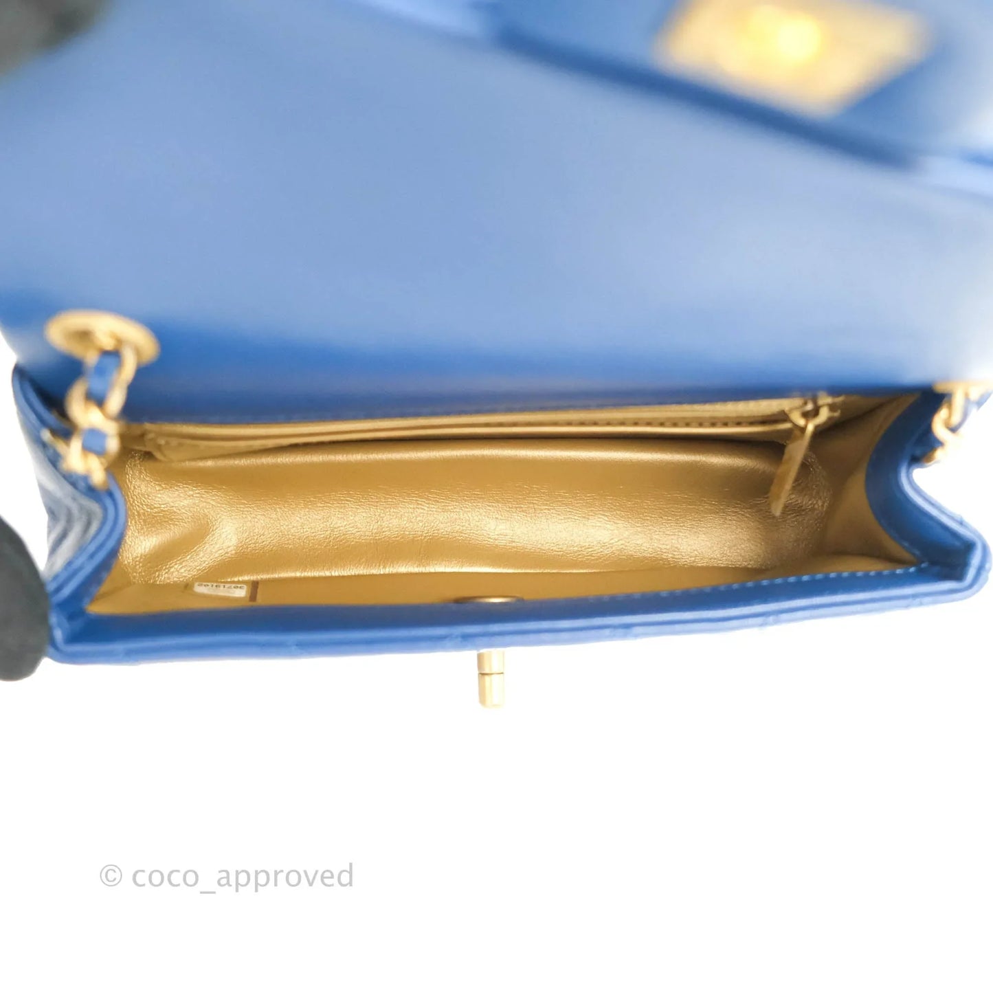 Chanel Quilted Mini Rectangular Pearl Crush Blue Lambskin Aged Gold Hardware