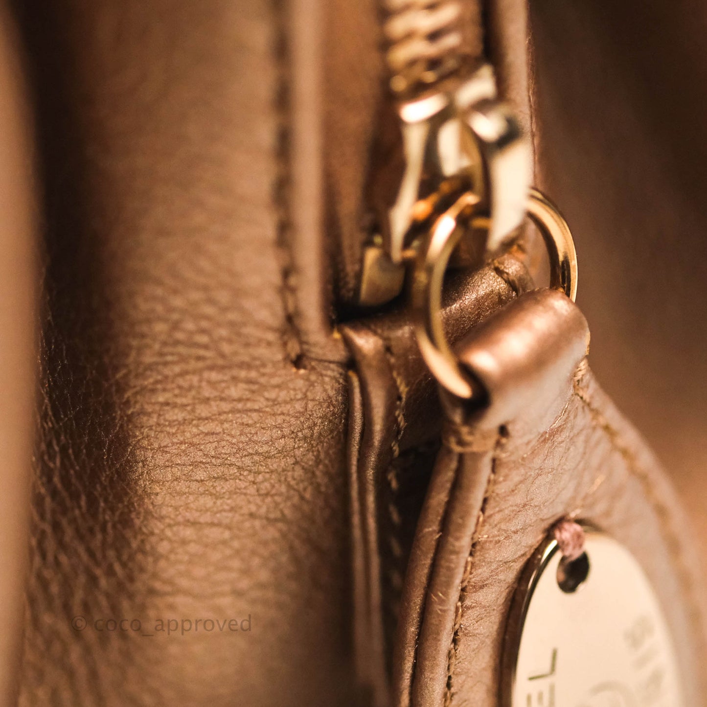 Chanel Iridescent Goatskin Quilted Small CC Eyelet Tote Copper Rose Gold