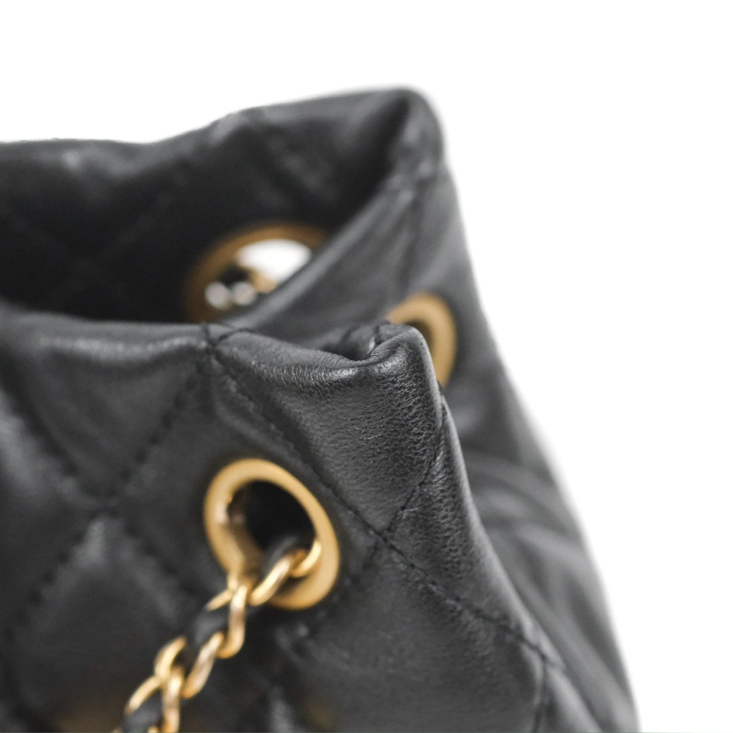 Chanel Pearl Crush Bucket Bag Black Lambskin Aged Gold Hardware 22S