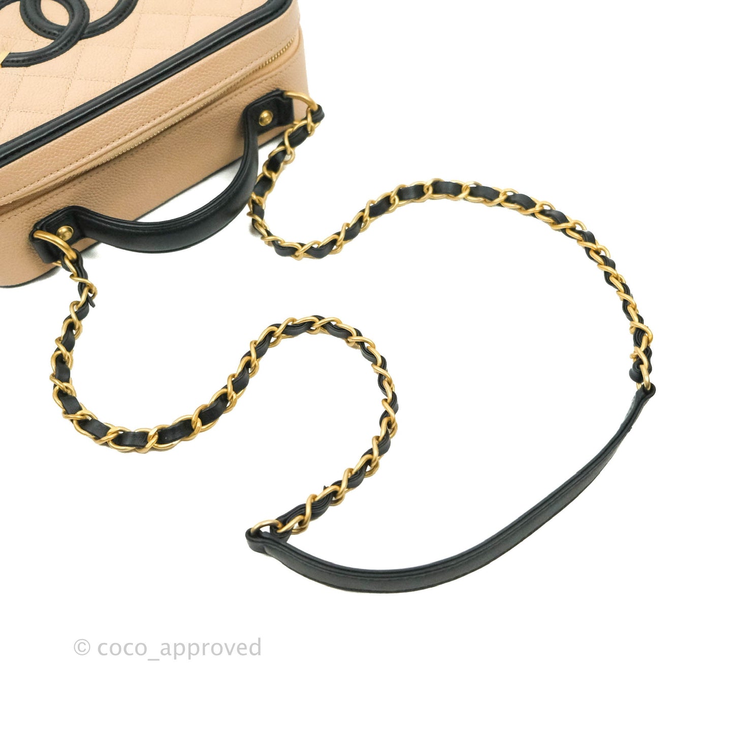 Chanel Quilted Medium CC Filigree Vanity Case Beige Caviar Gold Hardware