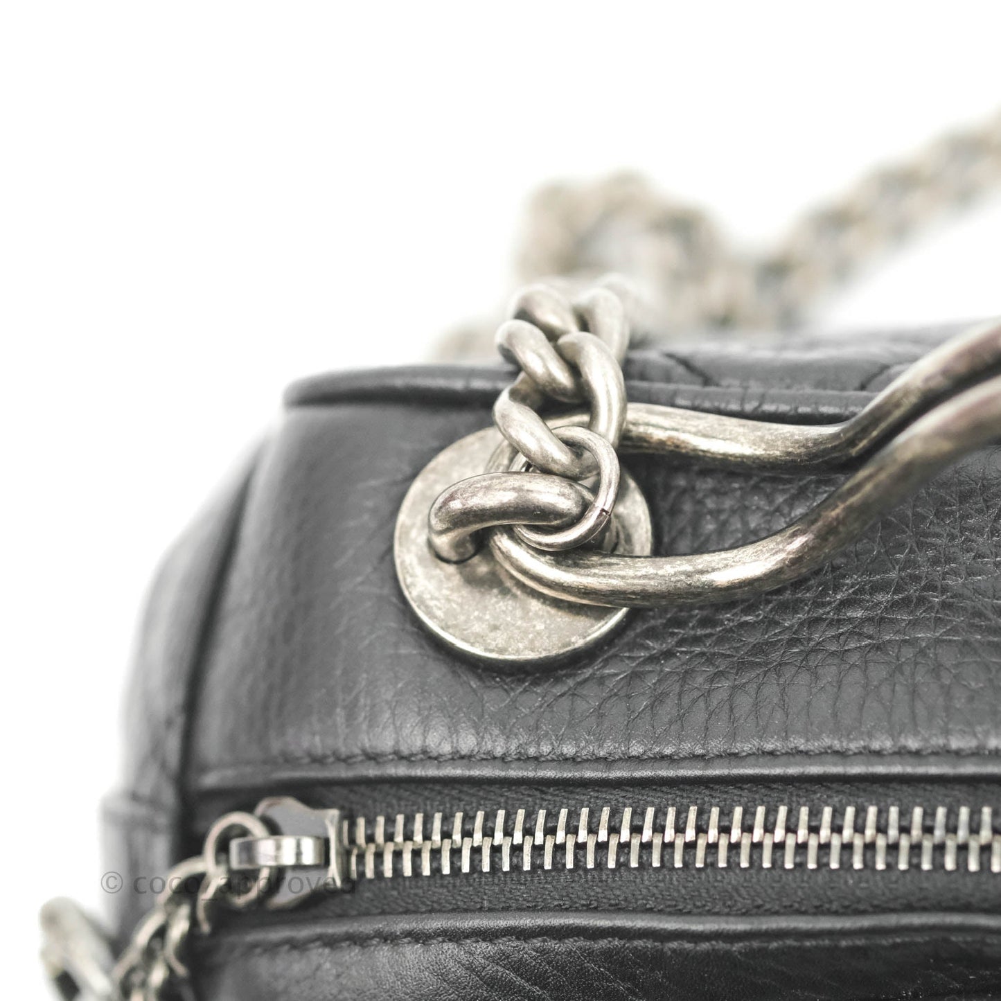 Chanel Quilted Airline Bowling Bag with Handle Black Calfskin Ruthenium Hardware