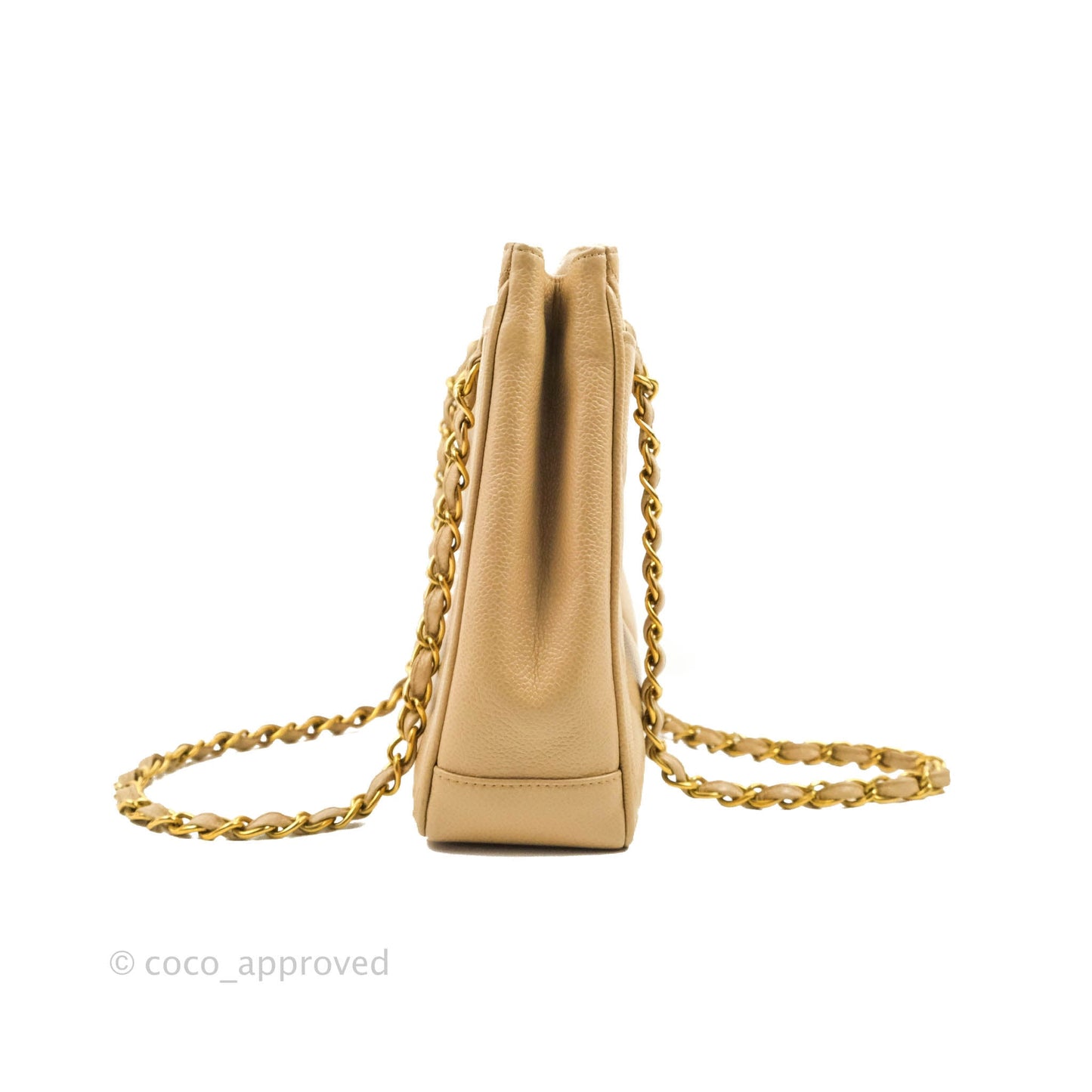 Chanel Vintage CC Quilted Tote Dark Beige Caviar 24K Gold Hardware