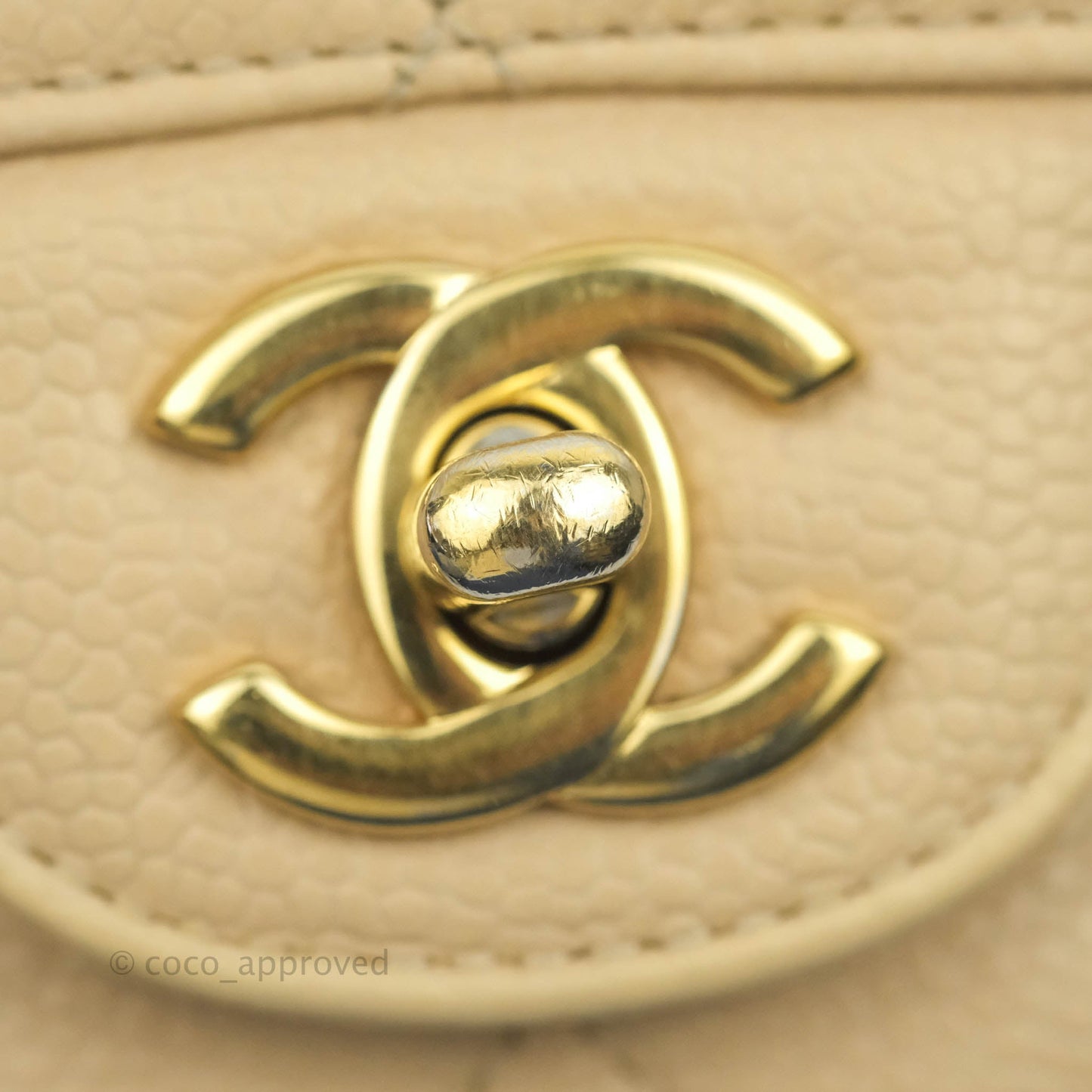 Chanel Classic Medium Flap Quilted Beige Caviar Gold Hardware