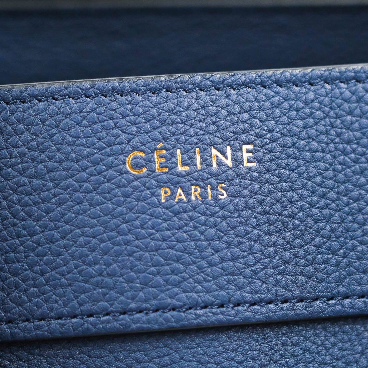 Celine Micro Luggage Handbag Navy Grained Calfskin Gold Hardware