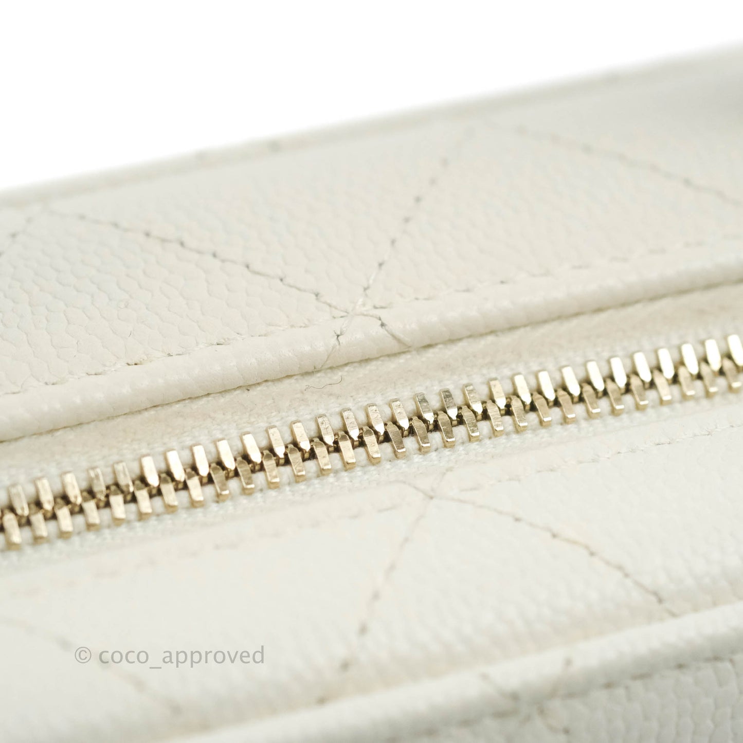 Chanel Quilted Top Handle Vanity White Caviar Gold Hardware
