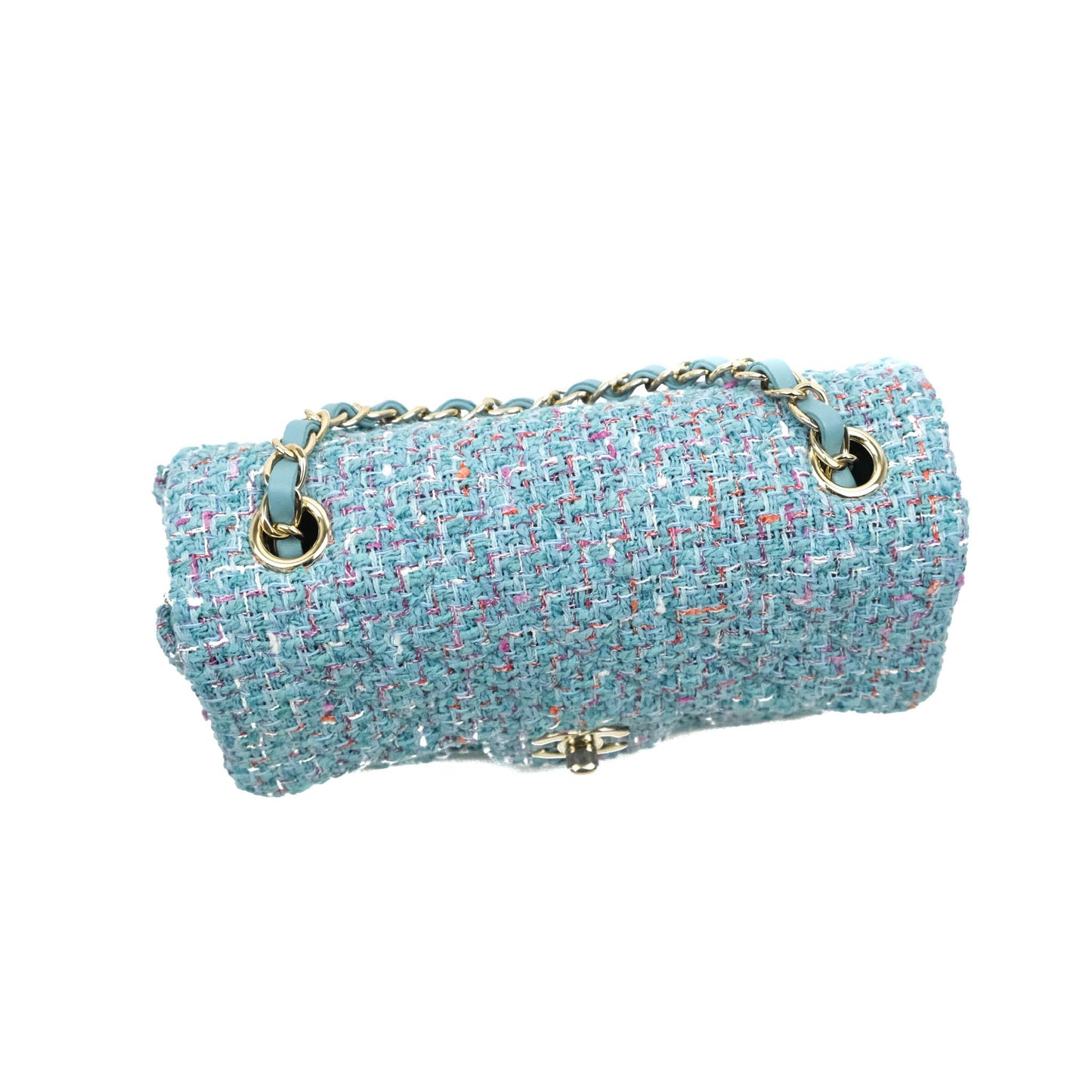 Chanel Quilted Mini Rectangular Flap Blue Tweed Gold Hardware