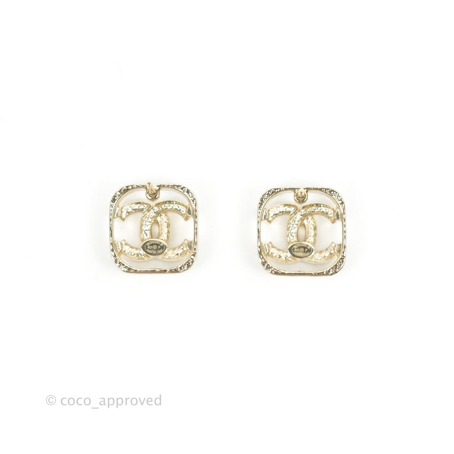 Chanel Square CC Crystal Earrings Gold Tone 23P