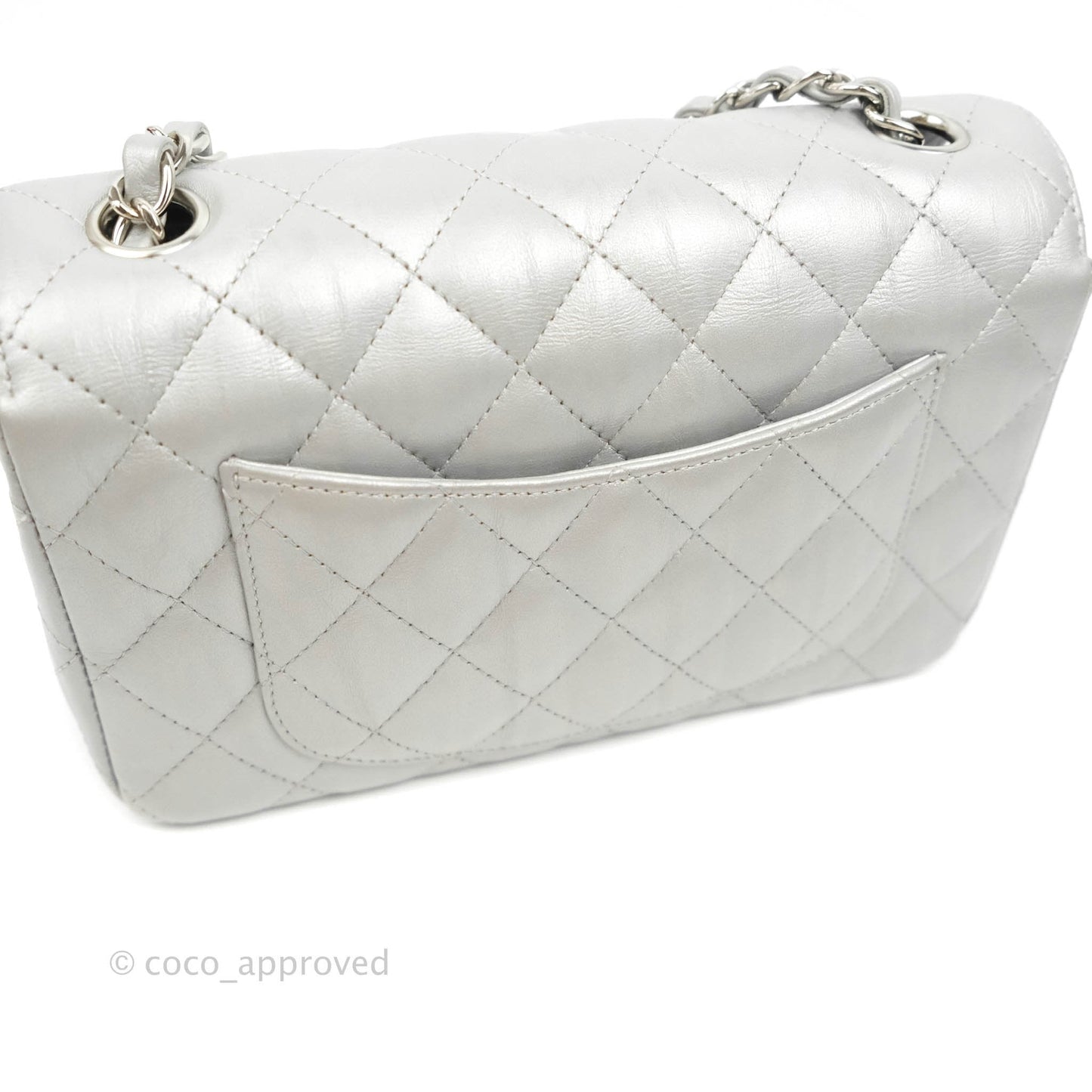 Chanel Quilted Mini Rectangular Silver Crumpled Calfskin Silver Hardware