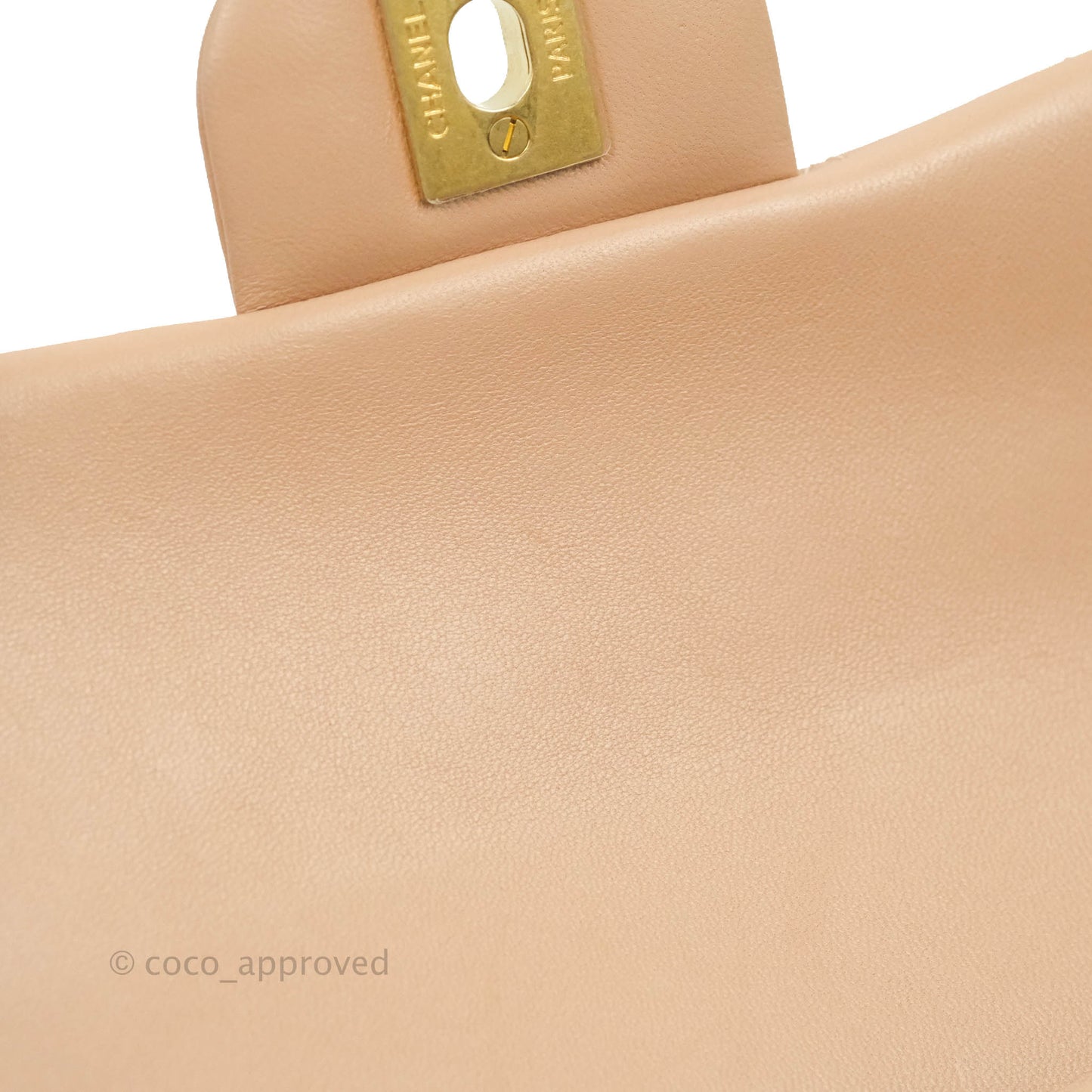 Chanel Top Handle Mini Rectangular Flap Bag Beige Lambskin Aged Gold Hardware
