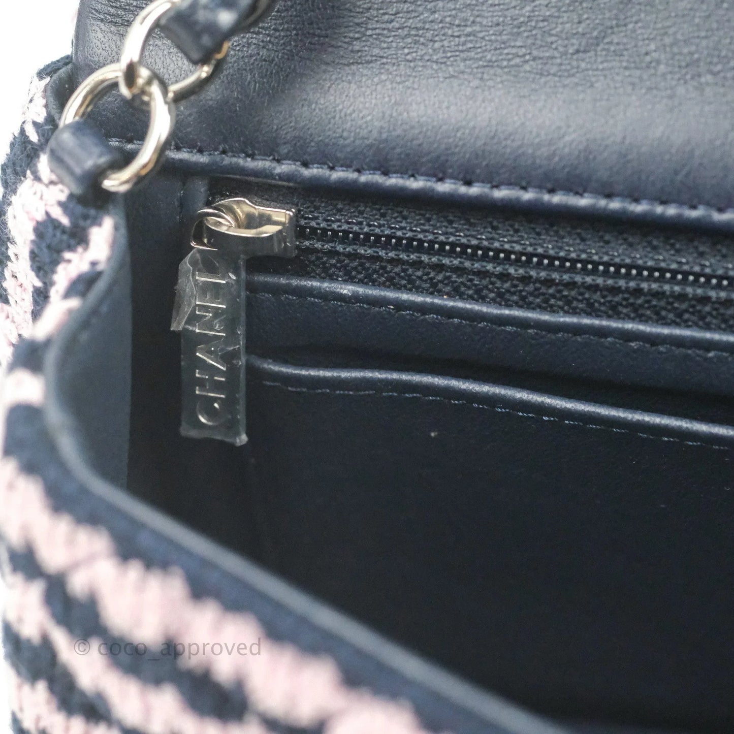 Chanel Mini Rectangular Flap Bag Navy Pink Striped Tweed Silver Hardware