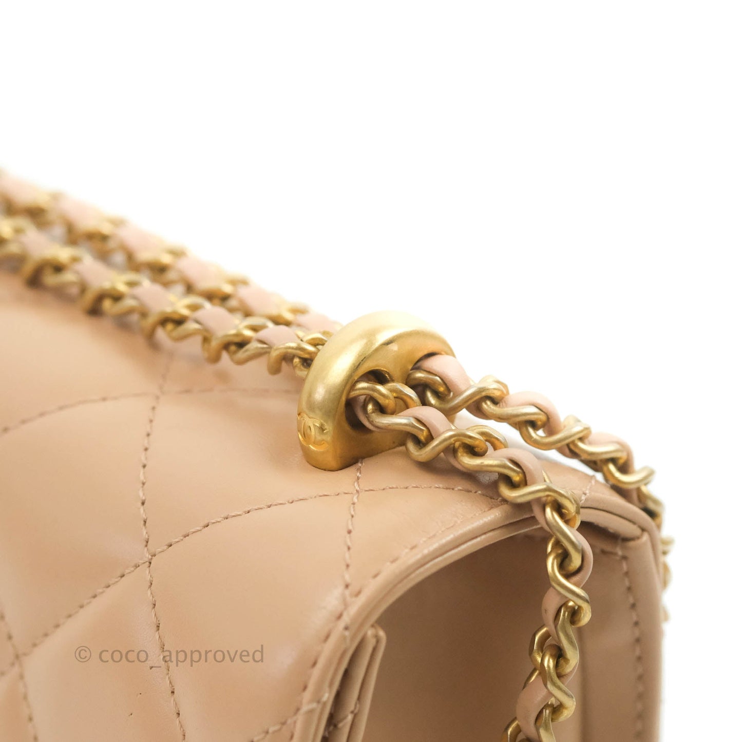 Chanel Quilted Perfect Fit Adjustable Beige Calfskin Gold Hardware 21A