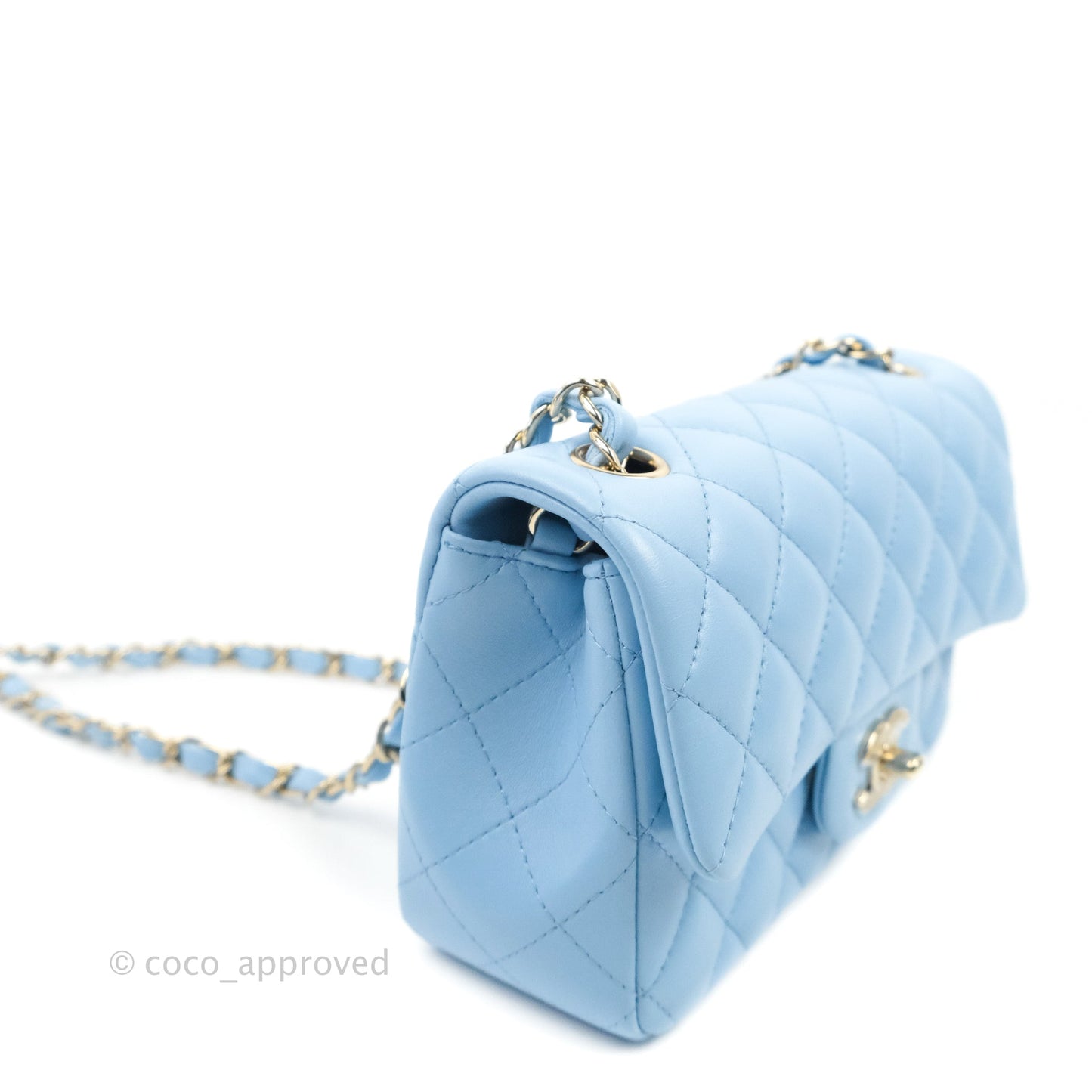 Chanel Quilted Mini Rectangular Flap Blue Lambskin Gold Hardware