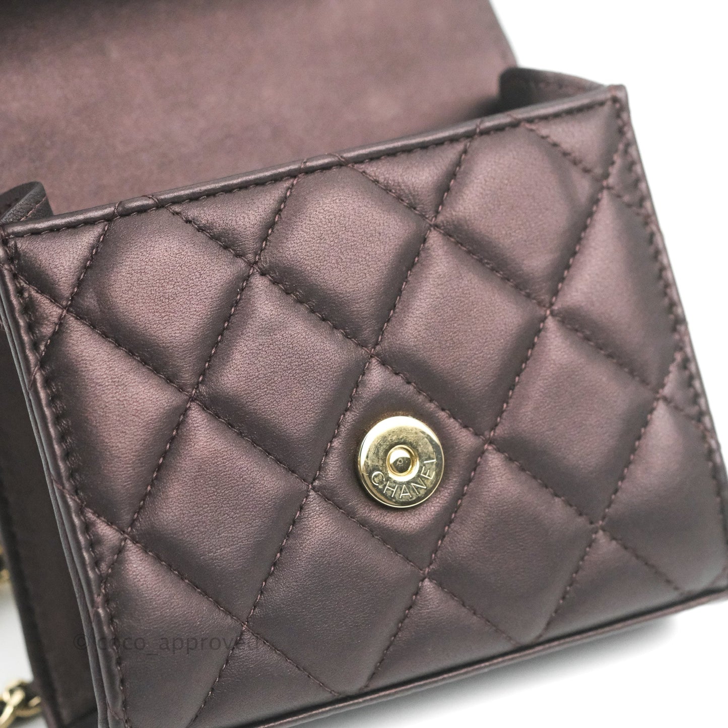 Chanel Mini Handle Clutch With Chain Iridescent Purple Lambskin Gold Hardware