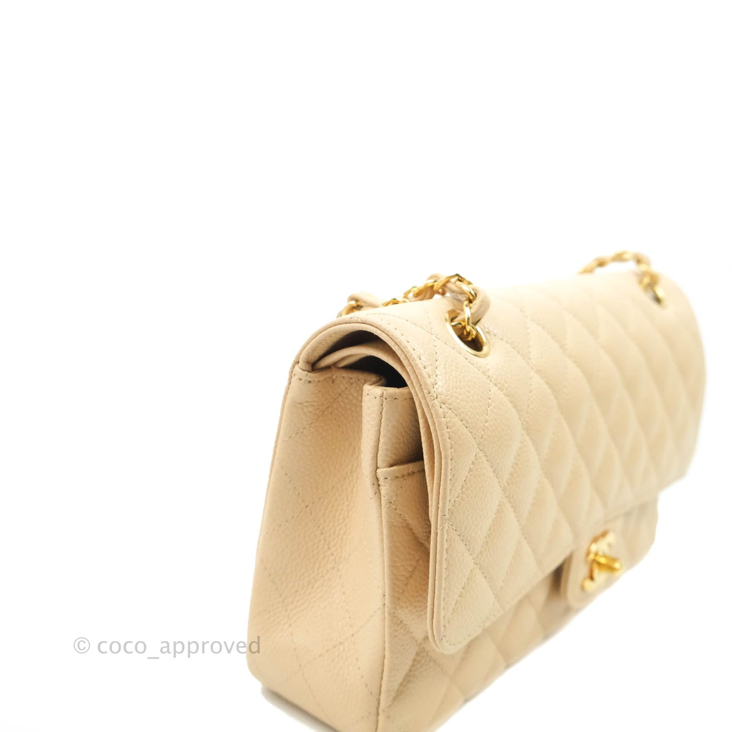 Chanel Classic M/L Medium Flap Quilted Beige Caviar Gold Hardware
