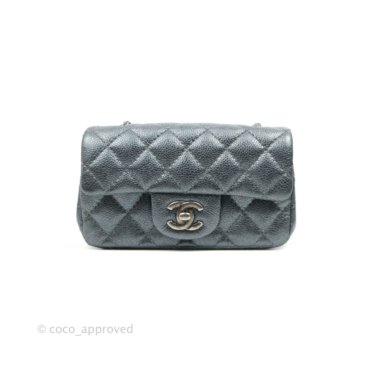Chanel Quilted Extra Mini Rectangular Flap Metallic Dark Grey Caviar Ruthenium Hardware