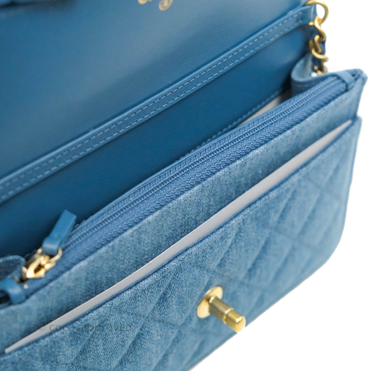 Chanel Quilted Pearl Crush Wallet on Chain WOC Denim Aged Gold Hardware