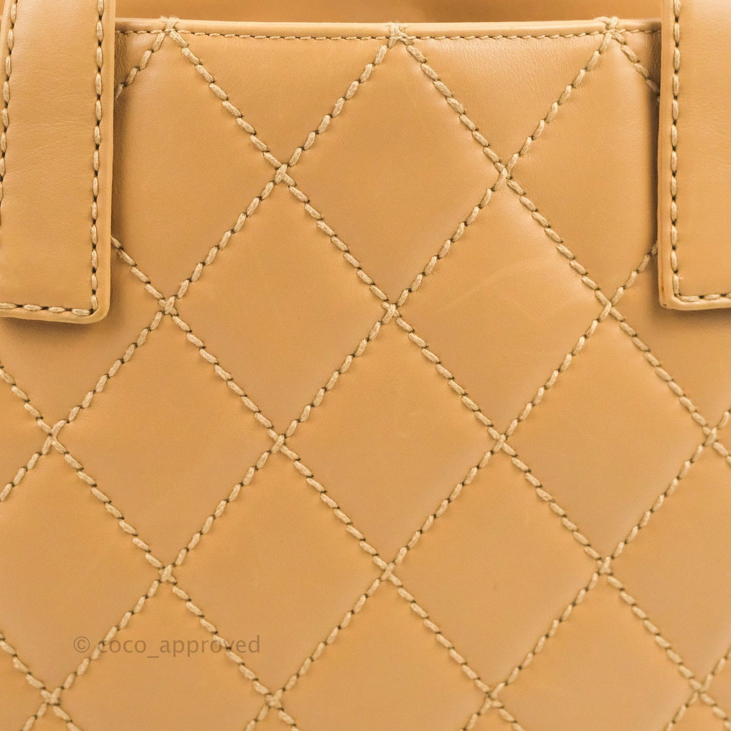 Chanel Vintage Quilted CC Tote Bag Beige Calfskin Gold Hardware