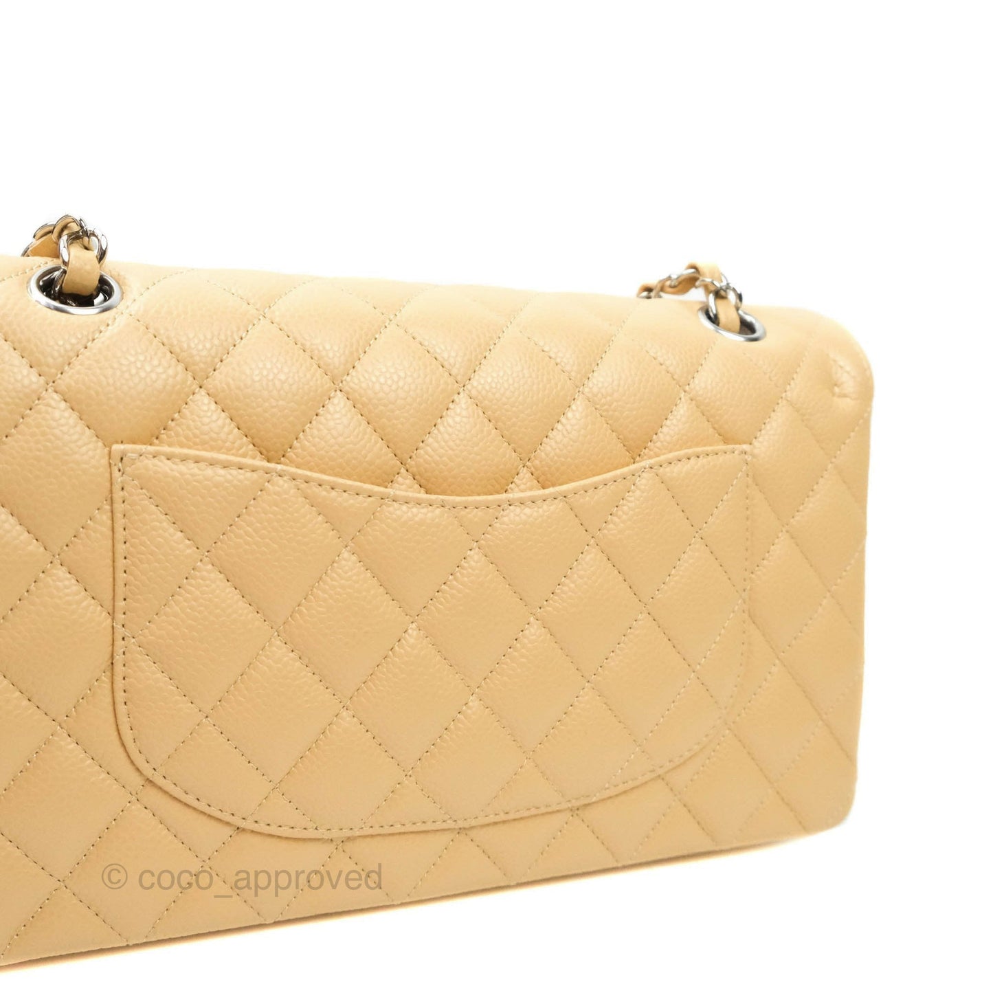 Chanel Classic M/L Medium Double Flap Beige Caviar Silver Hardware