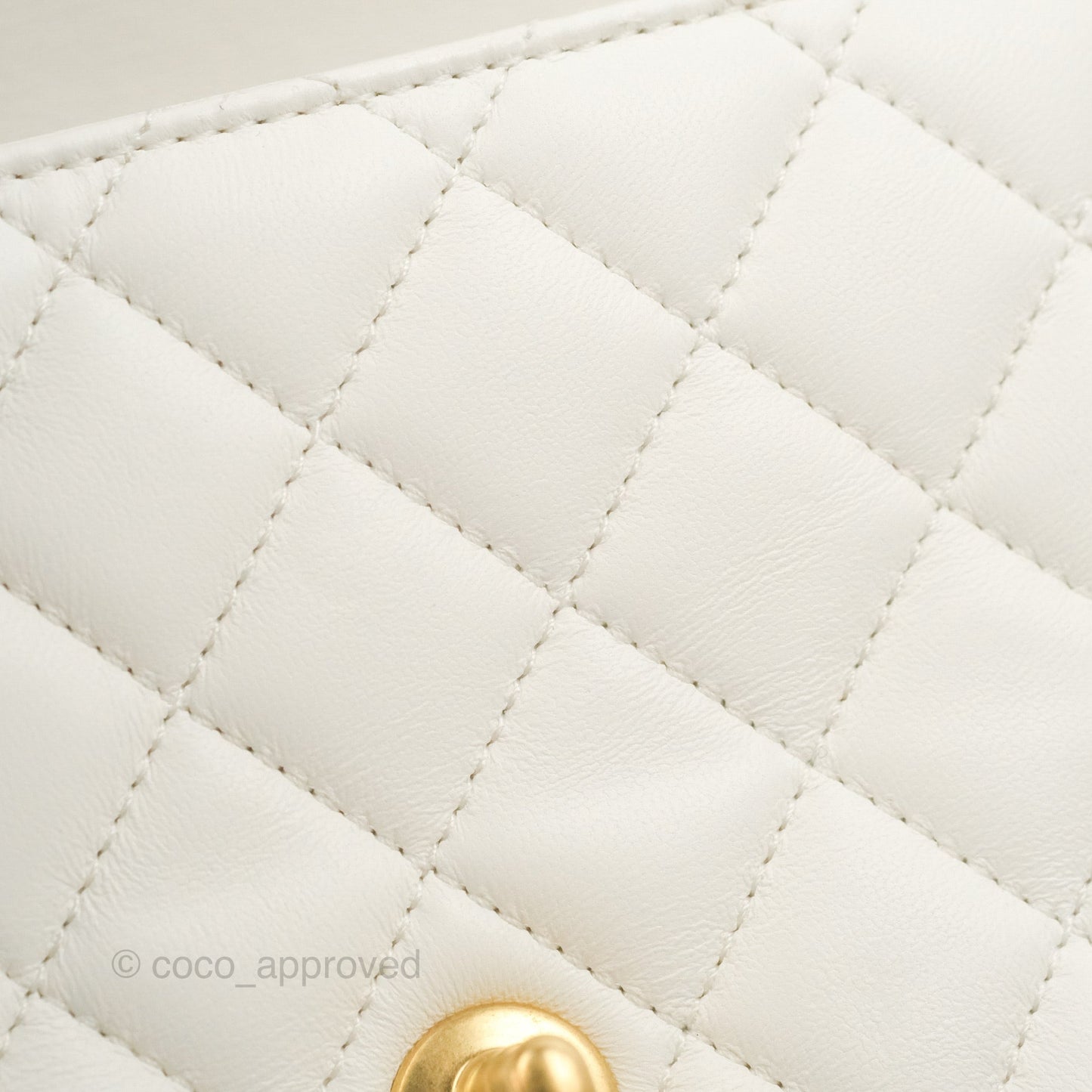 Chanel Mini Square Pearl Crush Quilted White Lambskin Aged Gold Hardware