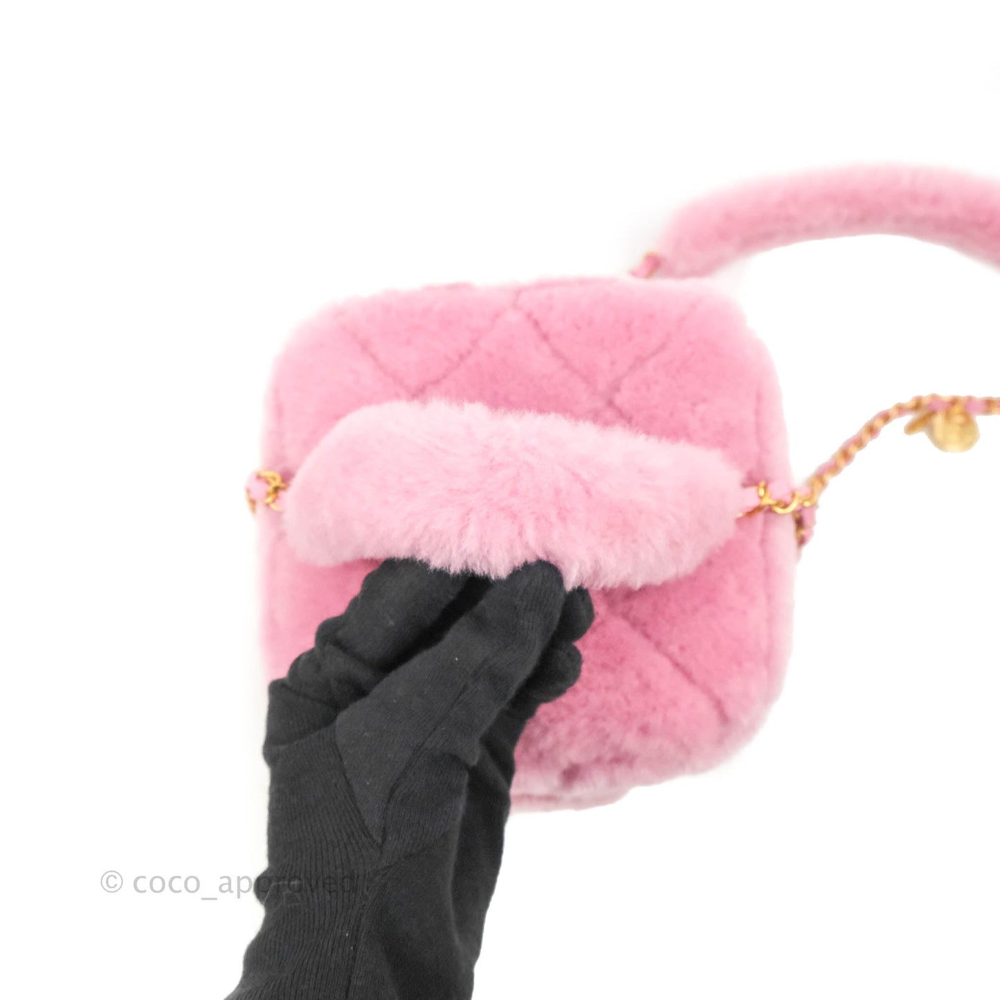 Chanel Small Vanity Case Pink Shearling Lambskin Gold Hardware 22A