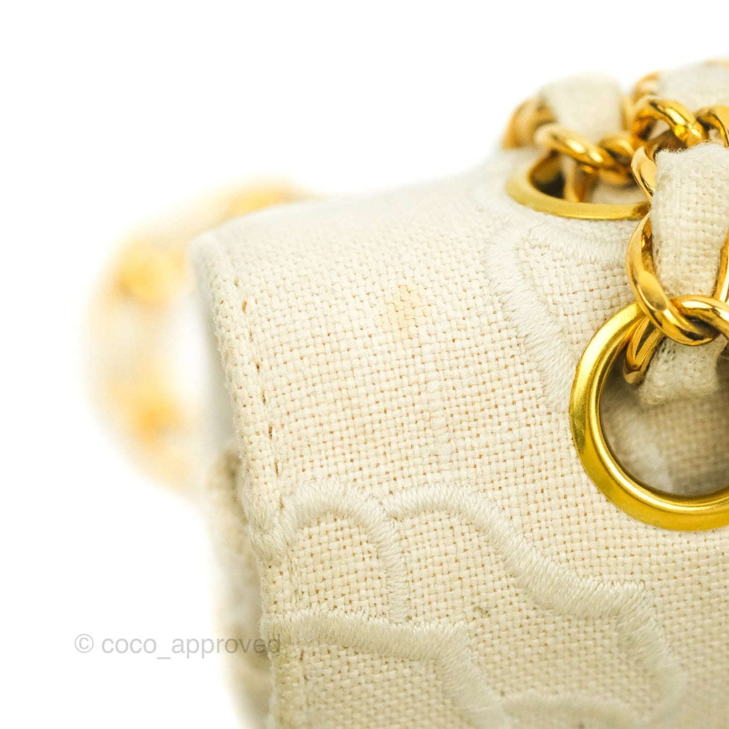 Chanel Small Flap Camellia Embroidered Ivory Beige Linen Canvas 24K Gold Hardware