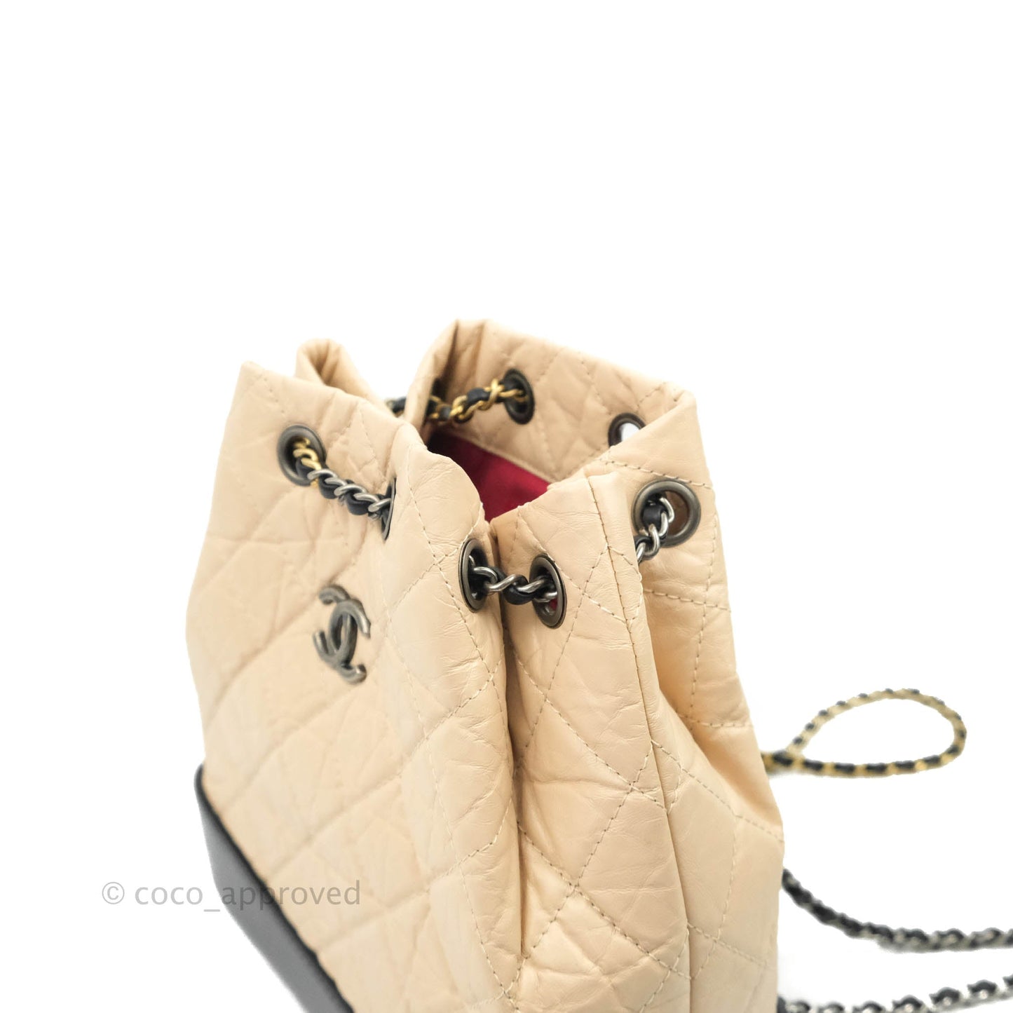 Chanel Small Gabrielle Backpack Beige Black Aged Calfskin