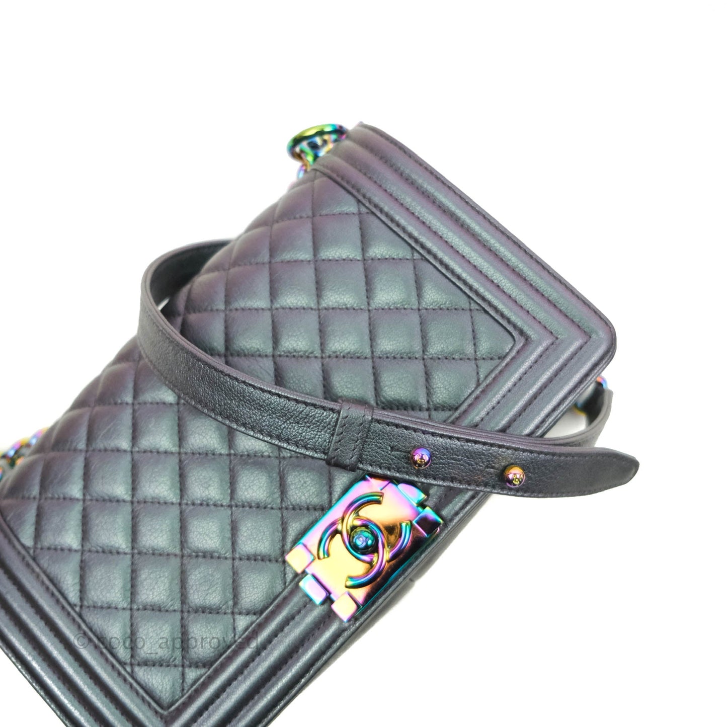 Chanel Medium Boy Bag Iridescent Purple Calfskin Mermaid Rainbow Hardware