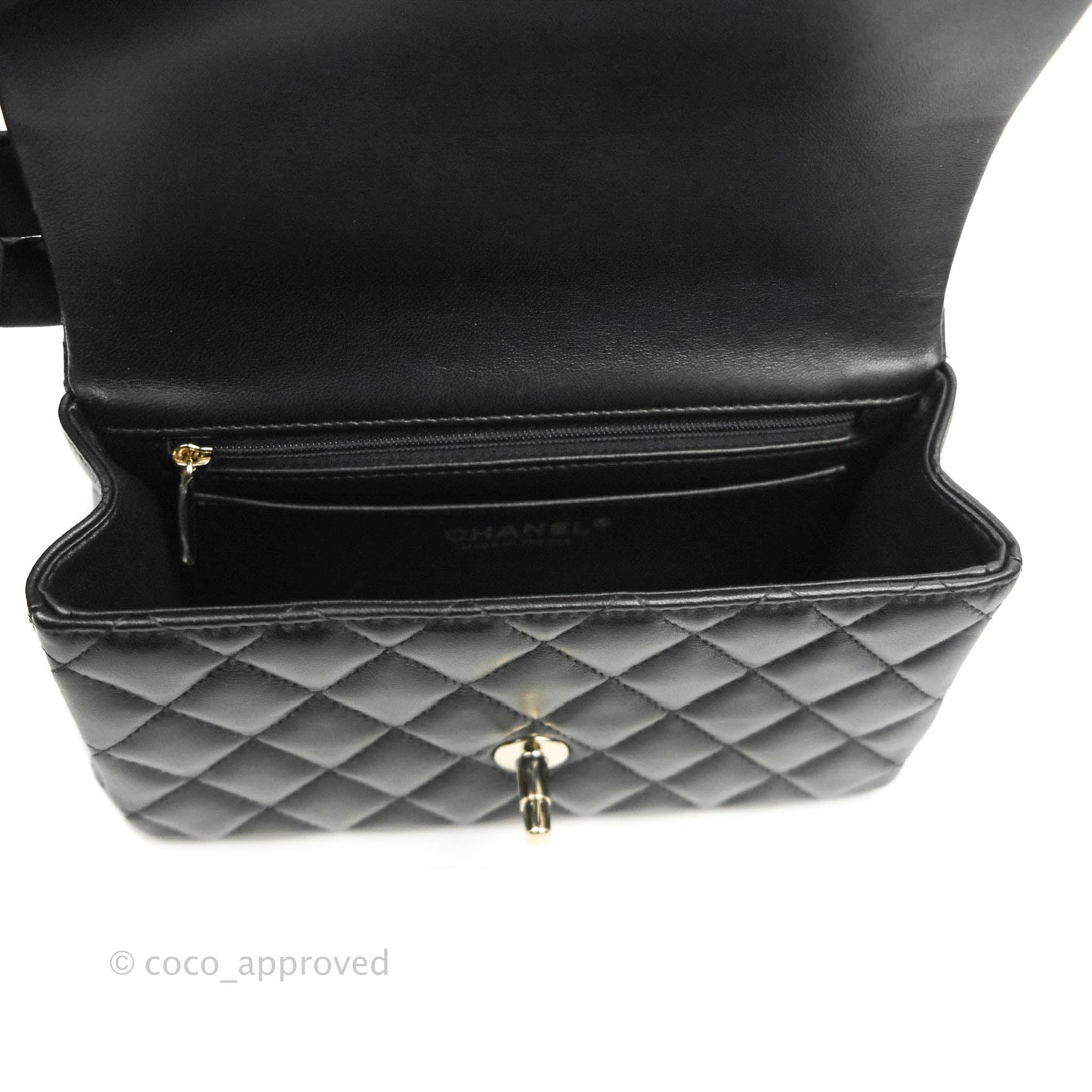 Chanel Top Handle Mini Rectangular Flap Bag Black Lambskin Gold Hardware