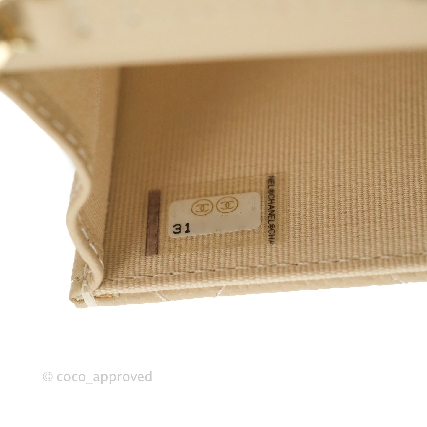 Chanel Quilted Card Holder with CC Chain Beige Caviar Gold Hardware