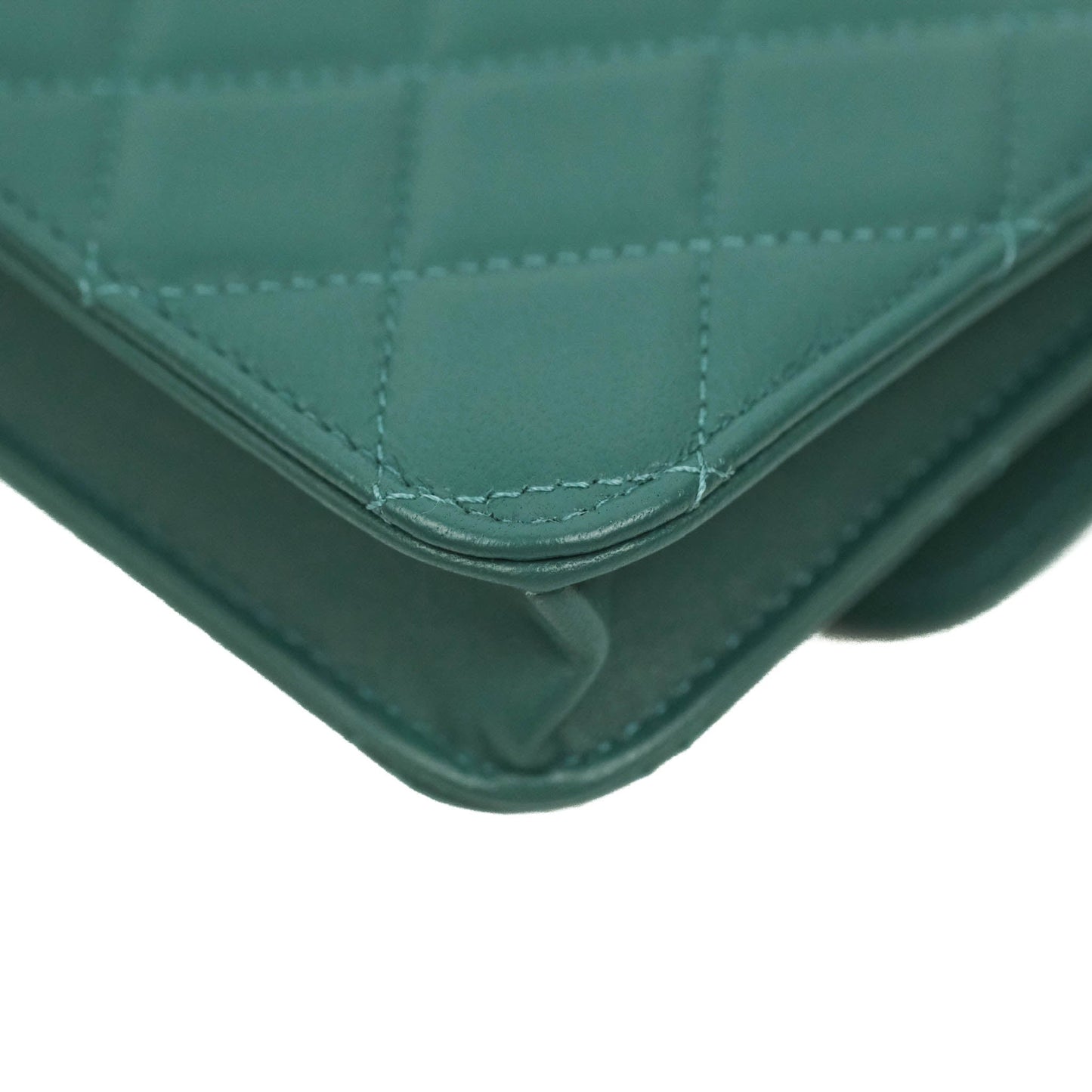 Chanel Mini Handle Flap Coin Purse With Chain Green Lambskin Gold Hardware