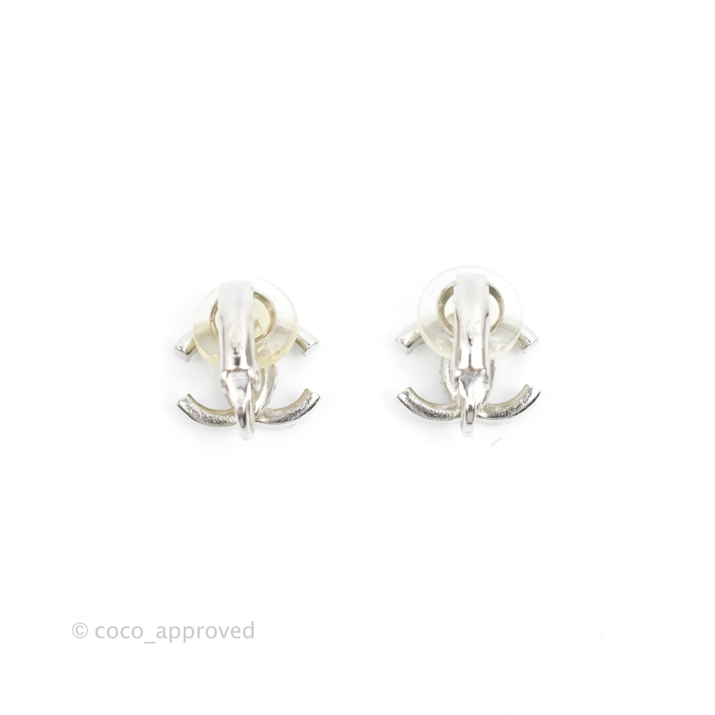 Chanel Crystal CC Earrings Ear Clip Silver Tone 20B